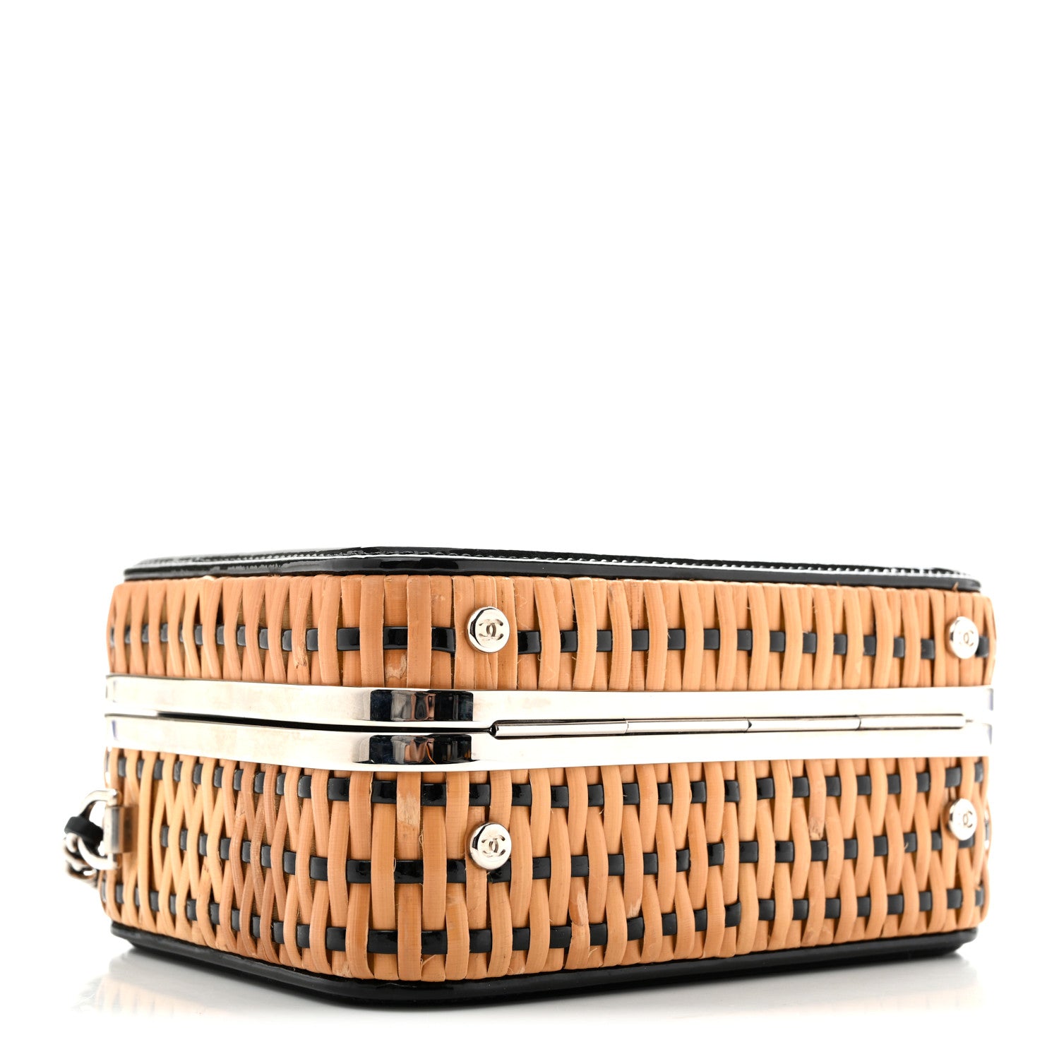 Raffia Patent Small CC Filigree Vanity Case Black — view 4