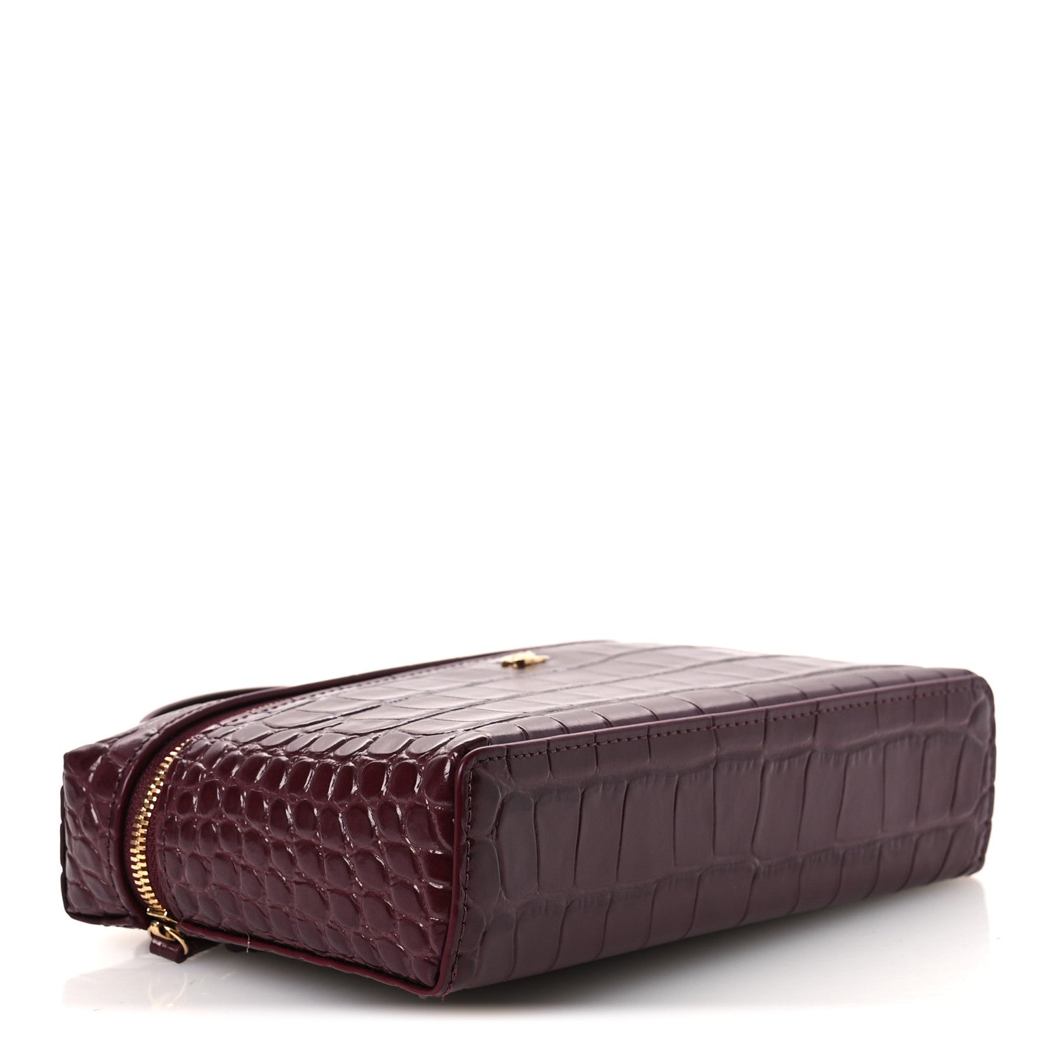 Calfskin Crocodile Embossed Top Handle Vanity Case With Chain Burgundy — view 4