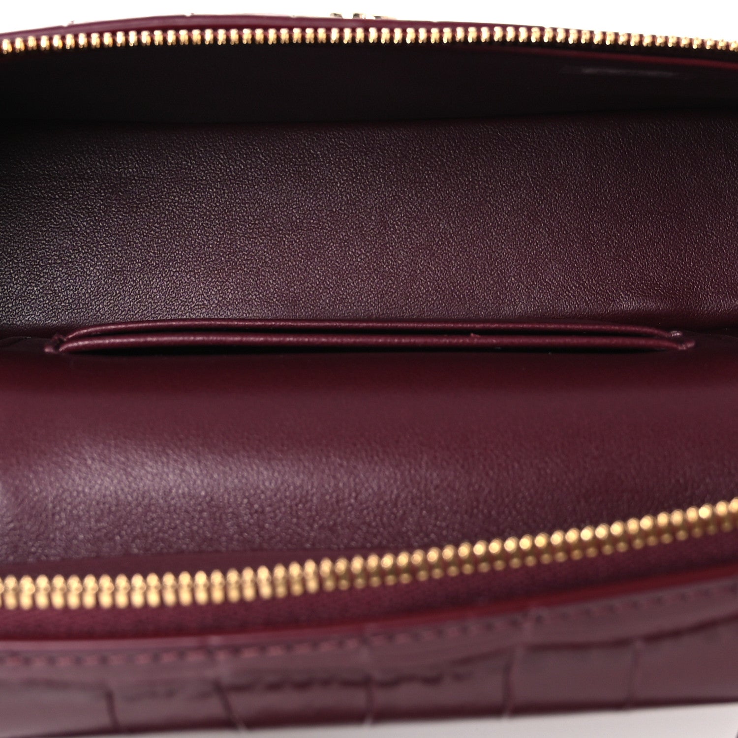 Calfskin Crocodile Embossed Top Handle Vanity Case With Chain Burgundy — view 5