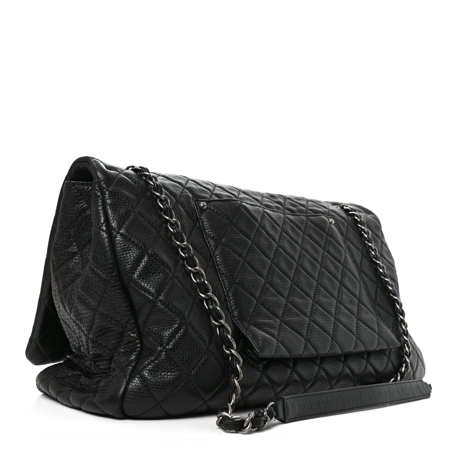 Grained Calfskin Quilted XXL Travel Flap Bag Black — view 3