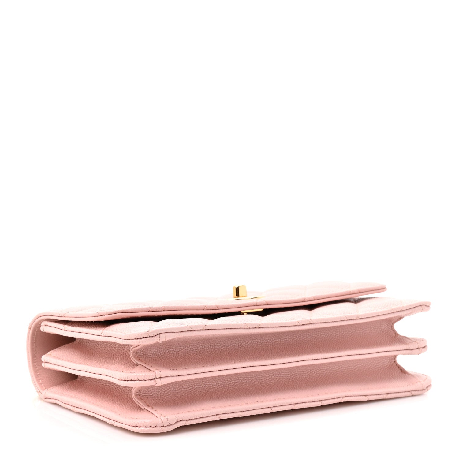Shiny Caviar Quilted Flap Charm Wallet On Chain WOC Light Pink — view 4