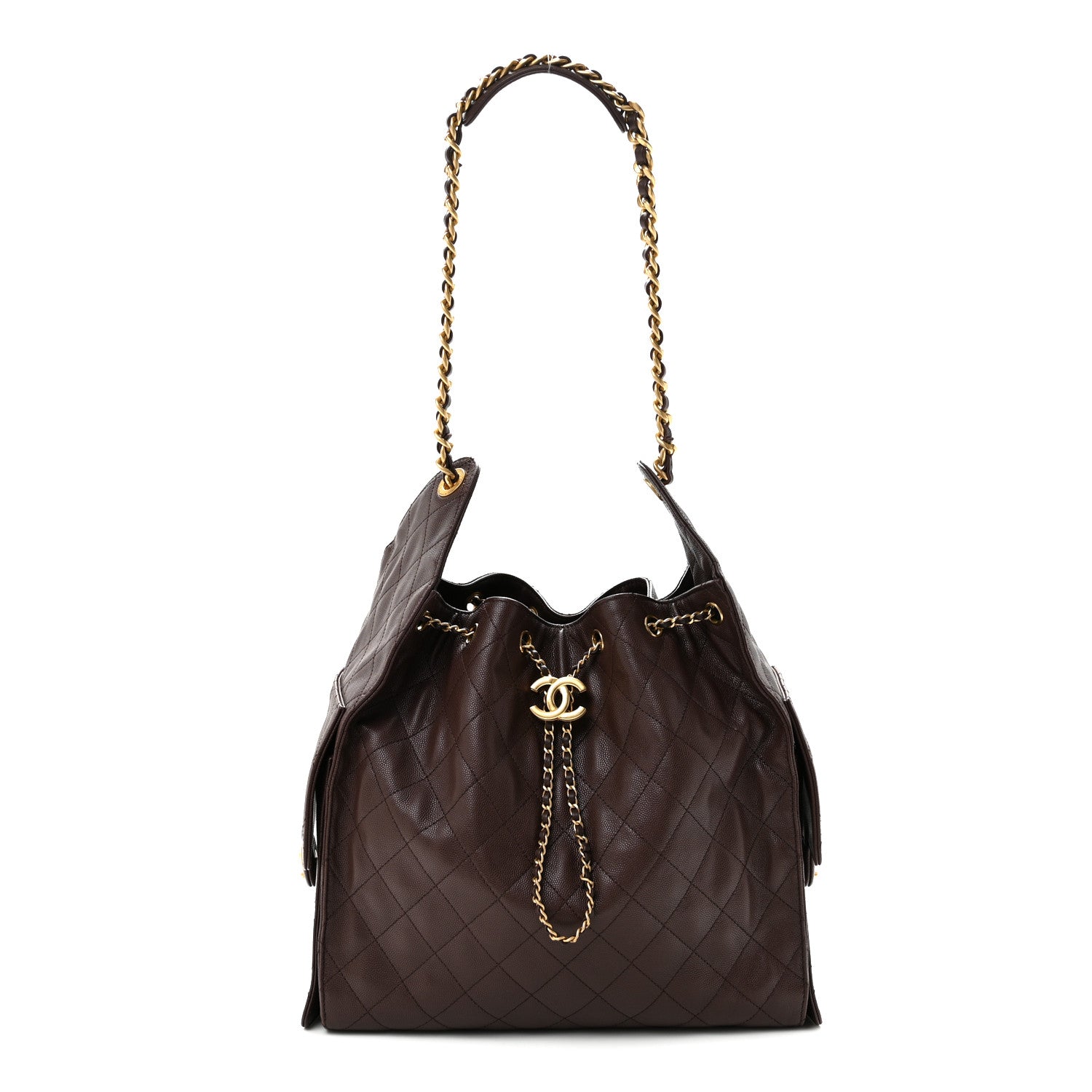 Caviar Quilted Medium Chanel 25 Handbag Dark Brown