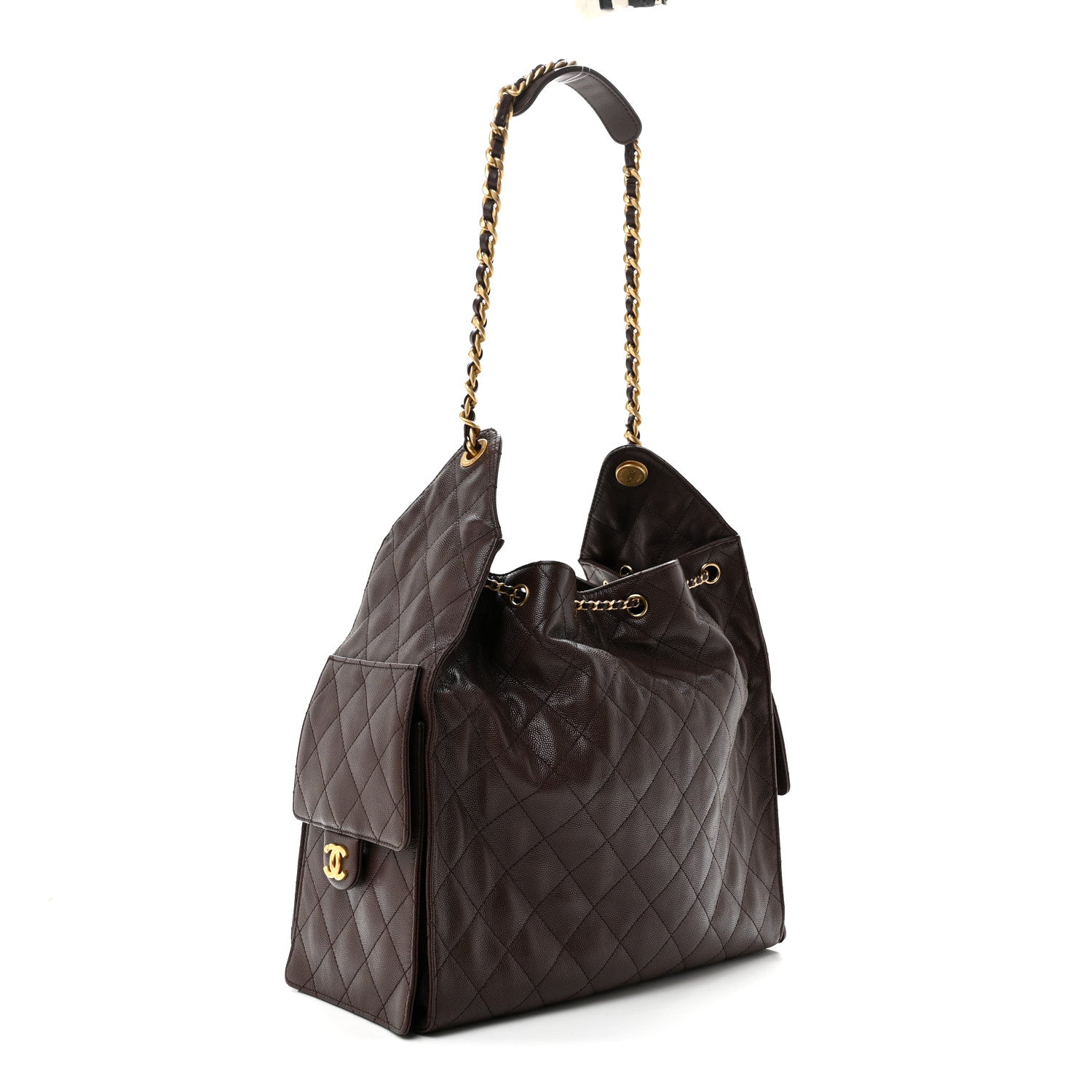 Caviar Quilted Medium Chanel 25 Handbag Dark Brown — view 4