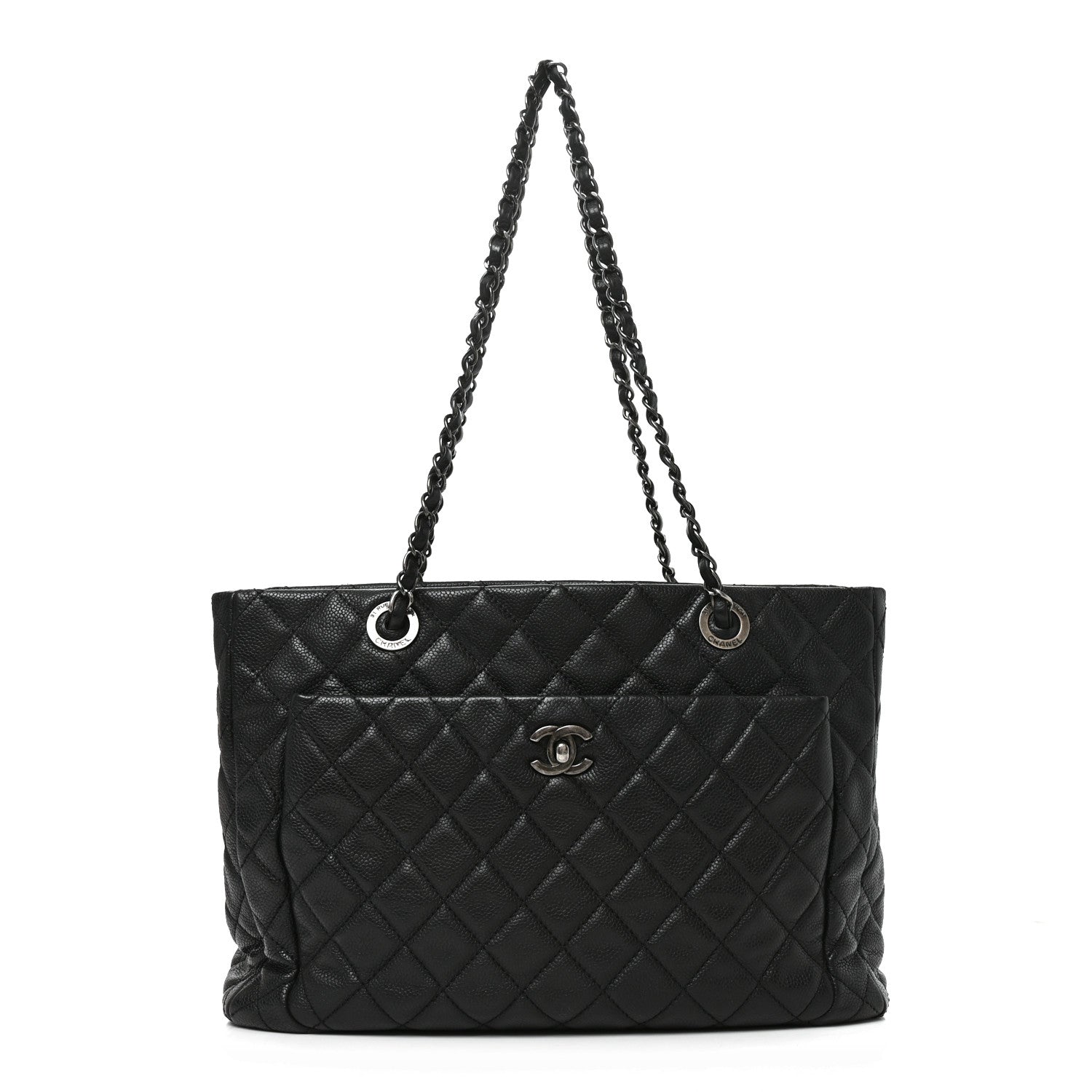 Caviar Quilted Small Shopping Tote Black