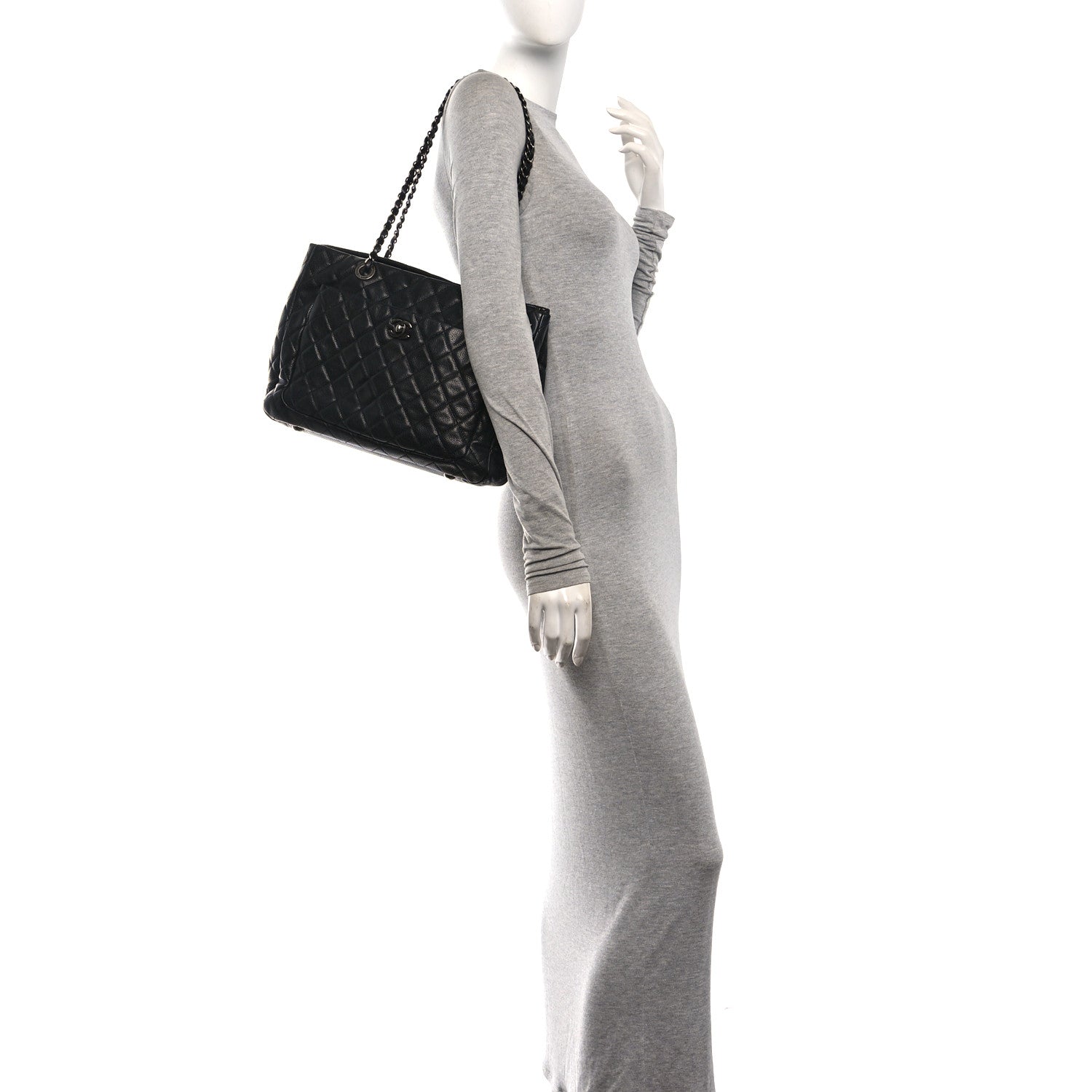 Caviar Quilted Small Shopping Tote Black — view 2