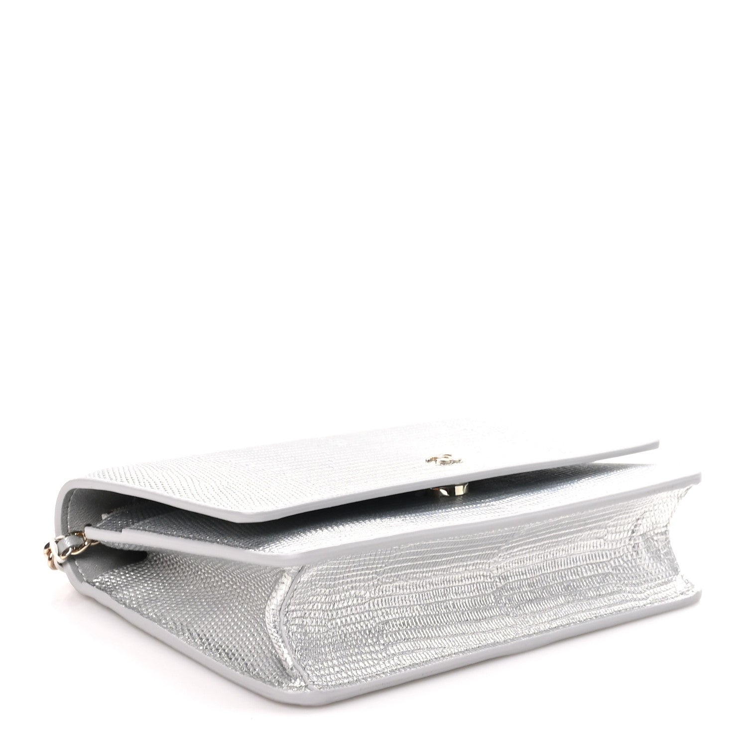 Calfskin Lizard Embossed Wallet on Chain WOC Silver — view 4