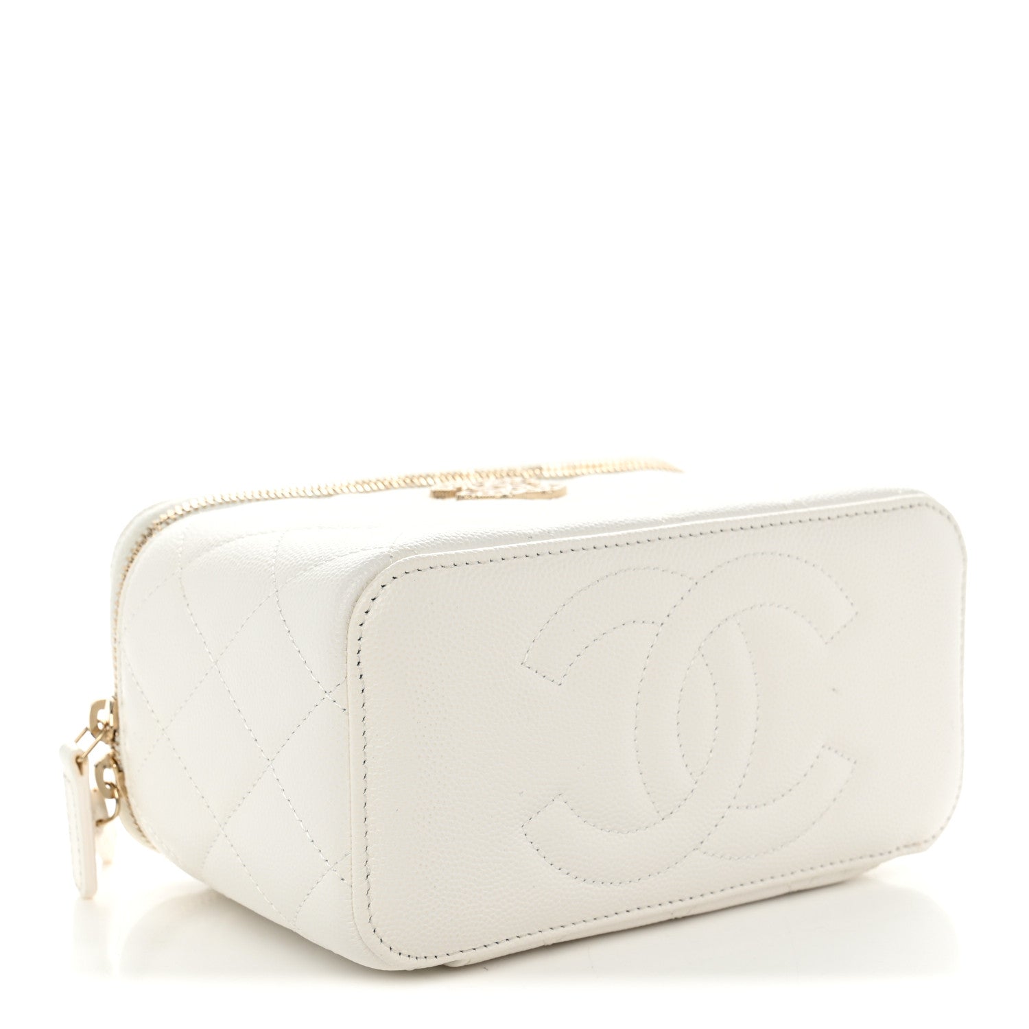 Caviar Quilted Crystal Hearts Small Vanity Case With Chain White — view 4