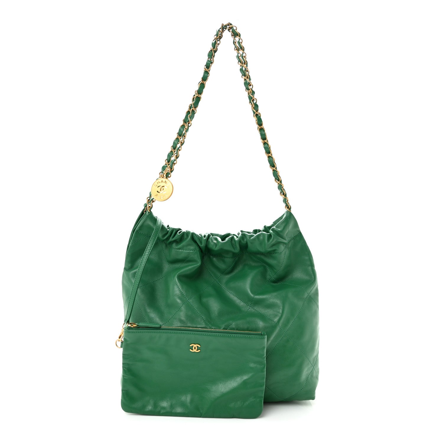 Shiny Calfskin Quilted Small Chanel 22 Green — view 3