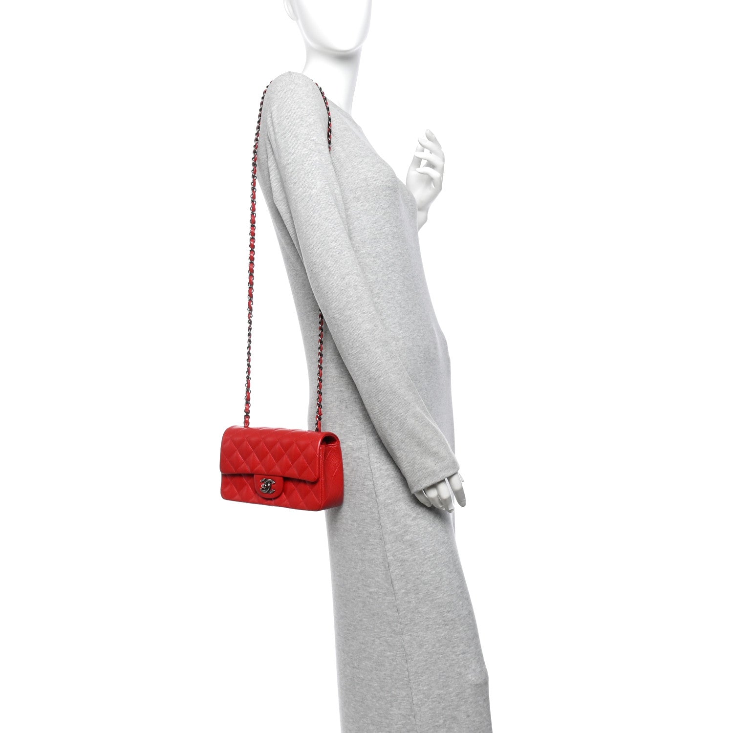 Caviar Quilted Mini Rectangular Flap Red — view 2