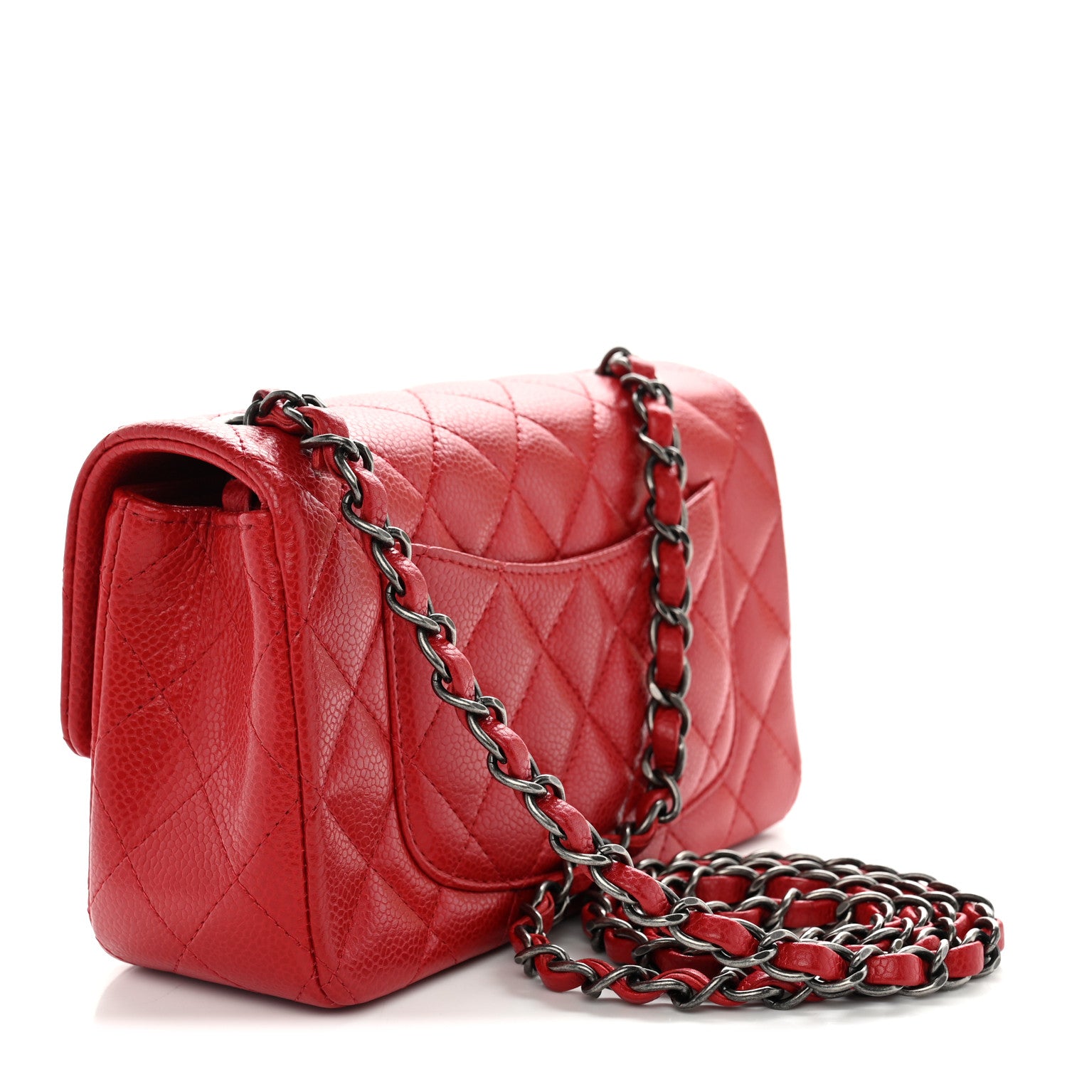 Caviar Quilted Mini Rectangular Flap Red — view 3