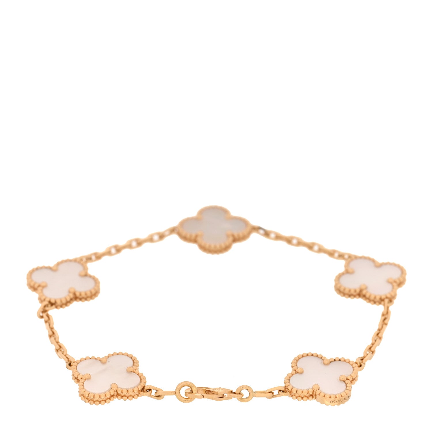 18K Yellow Gold Mother of Pearl 5 Motifs Vintage Alhambra Bracelet — view 2