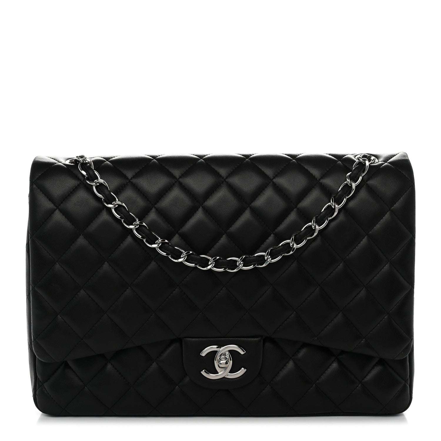 Lambskin Quilted Maxi Double Flap Black