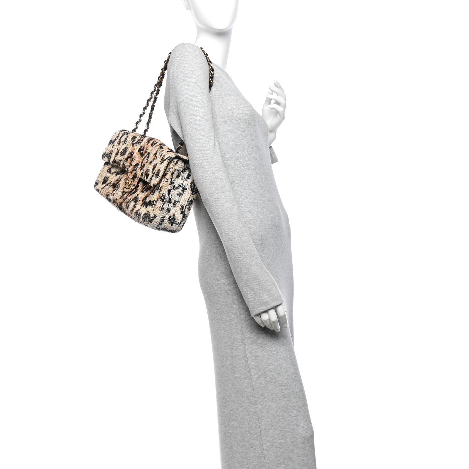Tweed Mixed Fibers Leopard Print Small Souplissimo Maxi Flap Brown Black White — view 2