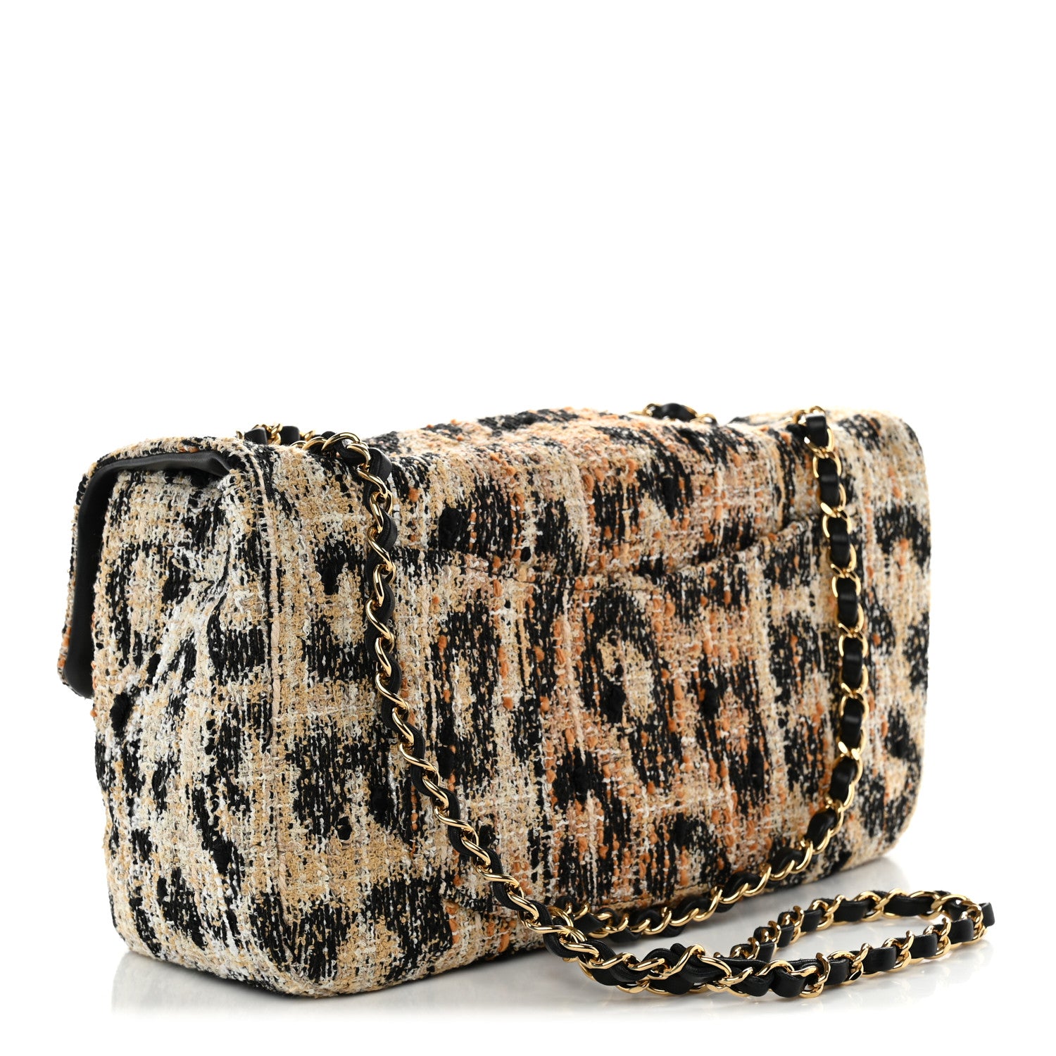 Tweed Mixed Fibers Leopard Print Small Souplissimo Maxi Flap Brown Black White — view 3