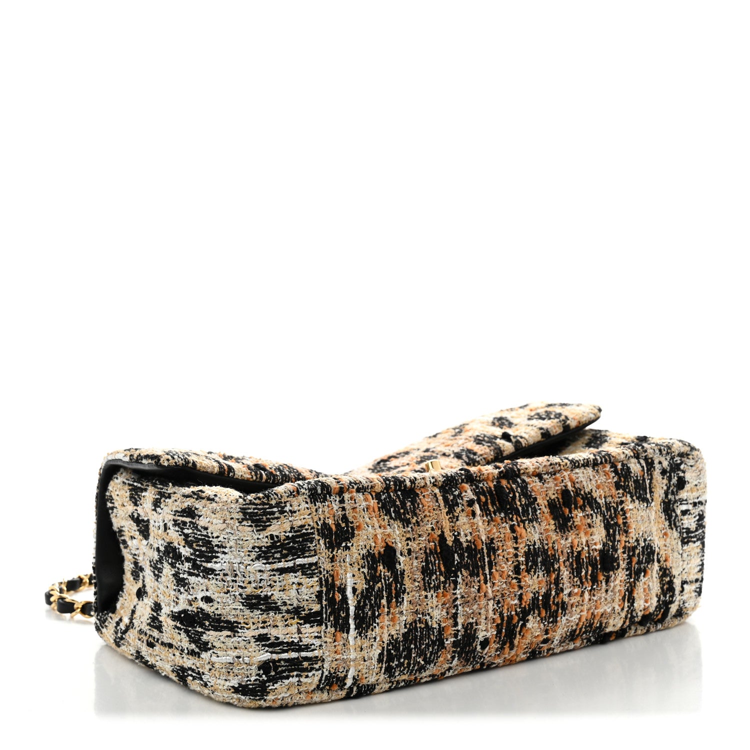 Tweed Mixed Fibers Leopard Print Small Souplissimo Maxi Flap Brown Black White — view 4
