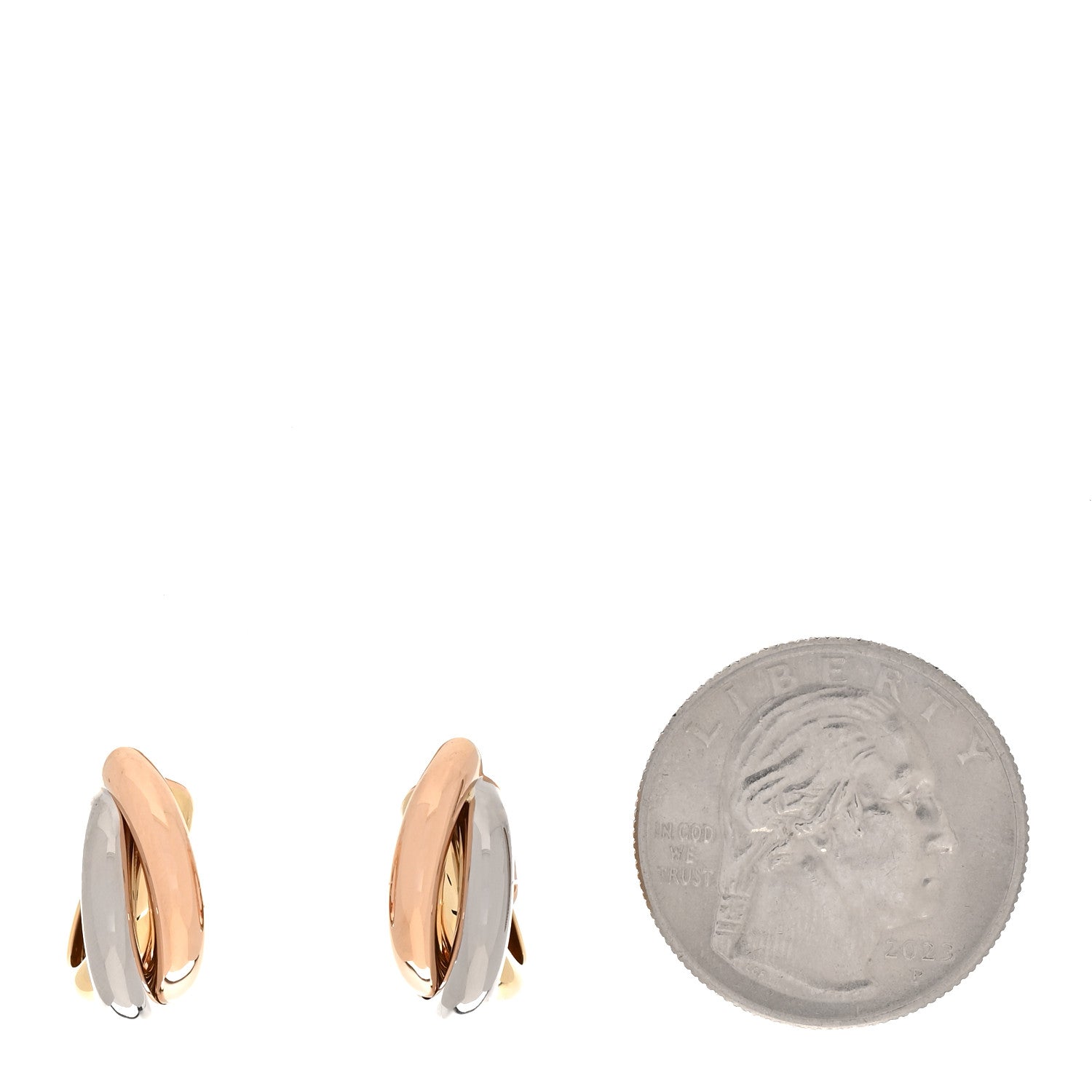 18K Pink Yellow White Gold Small Trinity Earrings — view 2