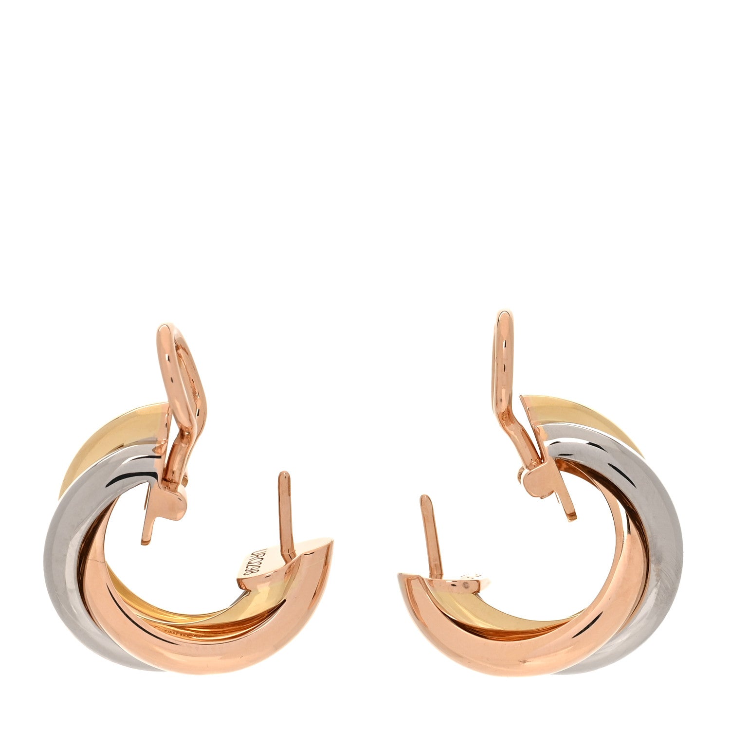 18K Pink Yellow White Gold Small Trinity Earrings — view 3