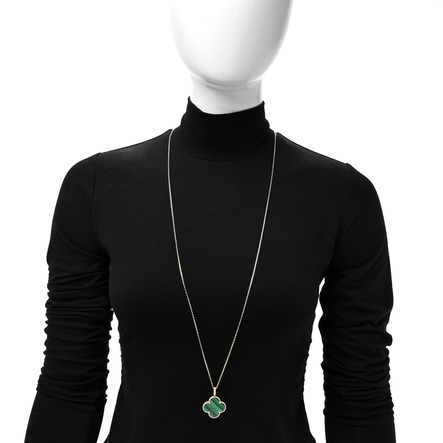 18K Yellow Gold Malachite Magic Alhambra Pendant Necklace — view 2