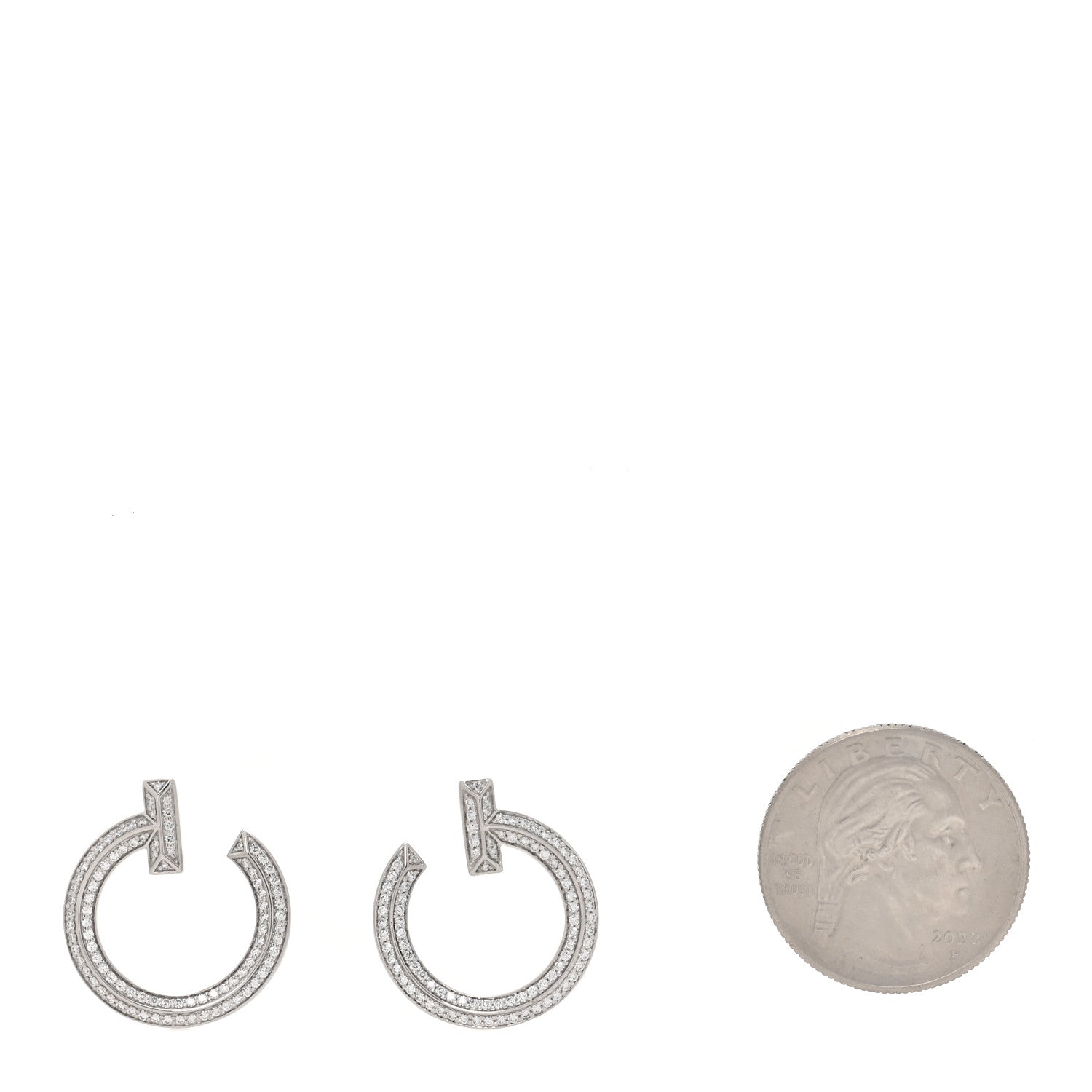 18K White Gold Diamond T1 Open Hoop Earrings — view 2