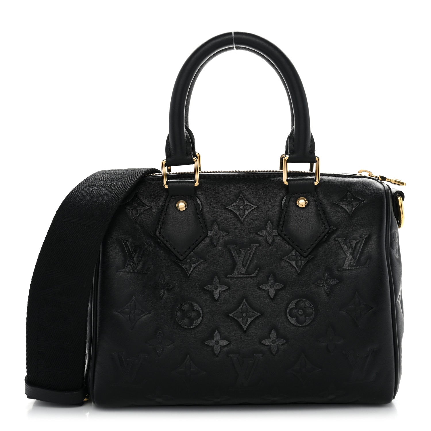 Lambskin Embossed Monogram Speedy 22 Bandouliere Black — view 1