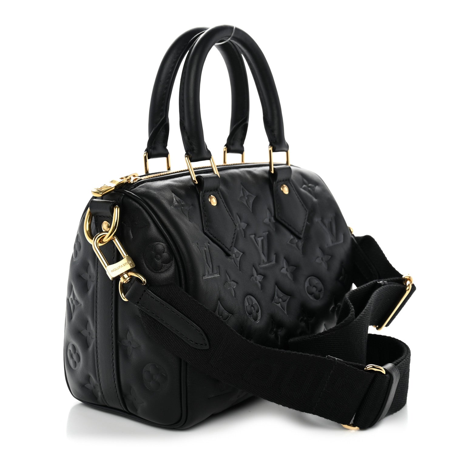 Lambskin Embossed Monogram Speedy 22 Bandouliere Black — view 3