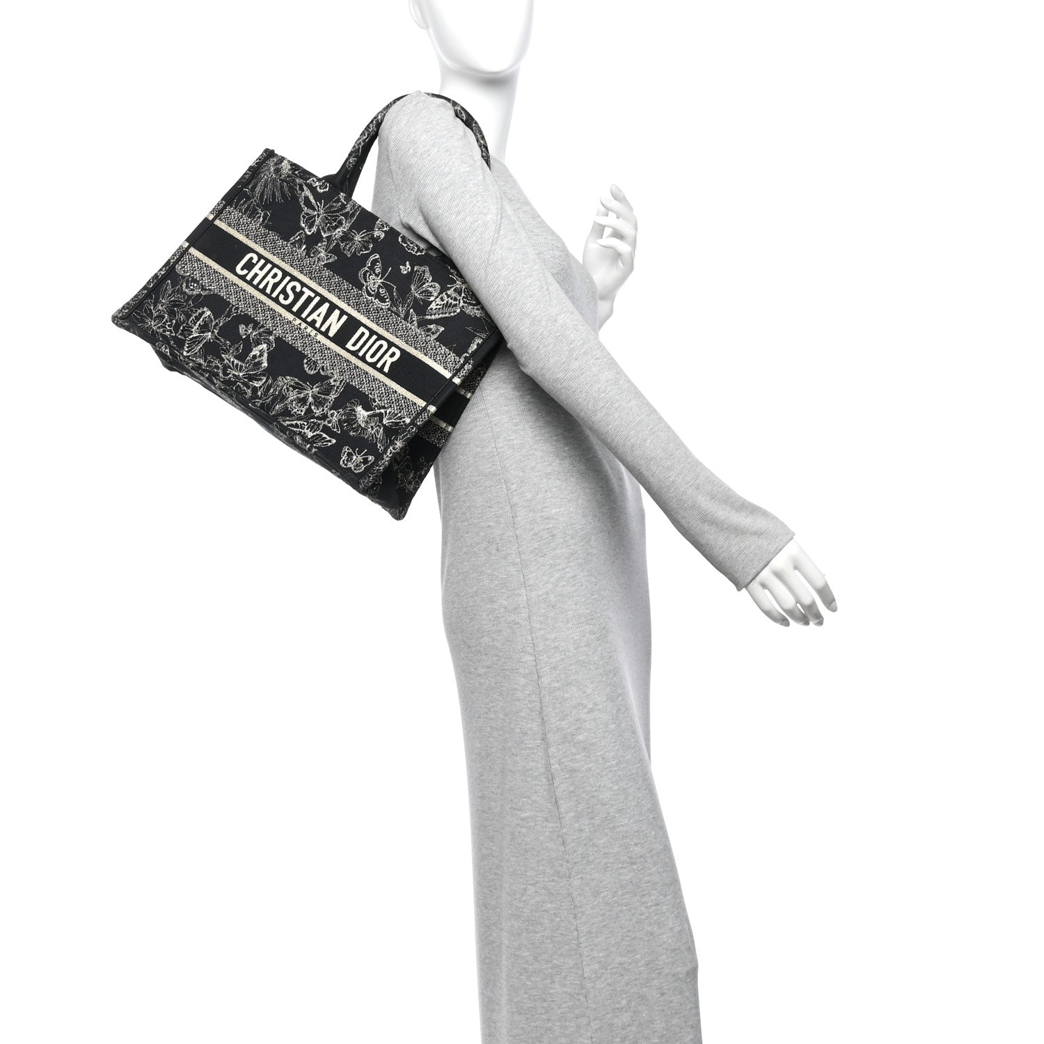 Canvas Embroidered Medium New York Butterfly Book Tote Black — view 2