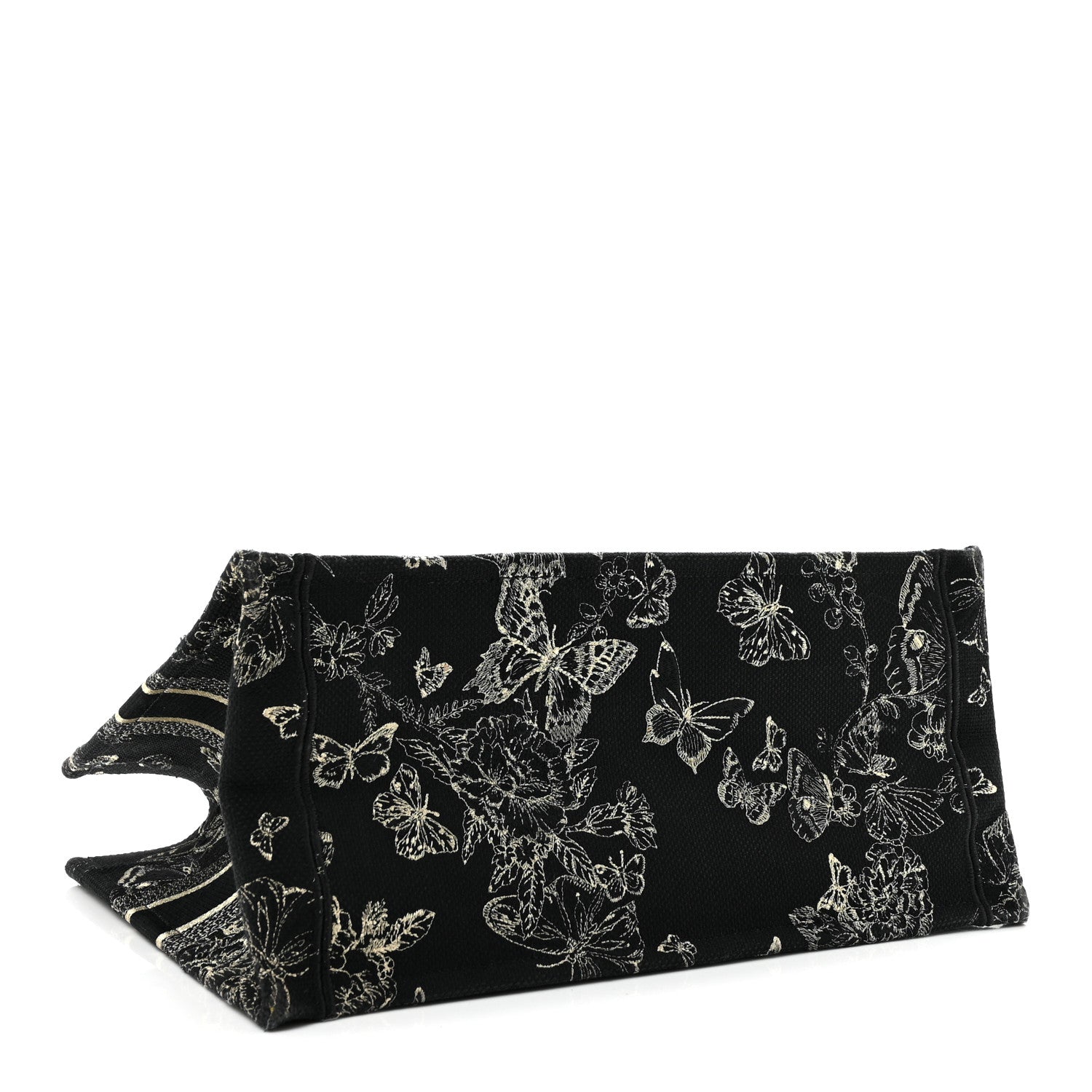 Canvas Embroidered Medium New York Butterfly Book Tote Black — view 4