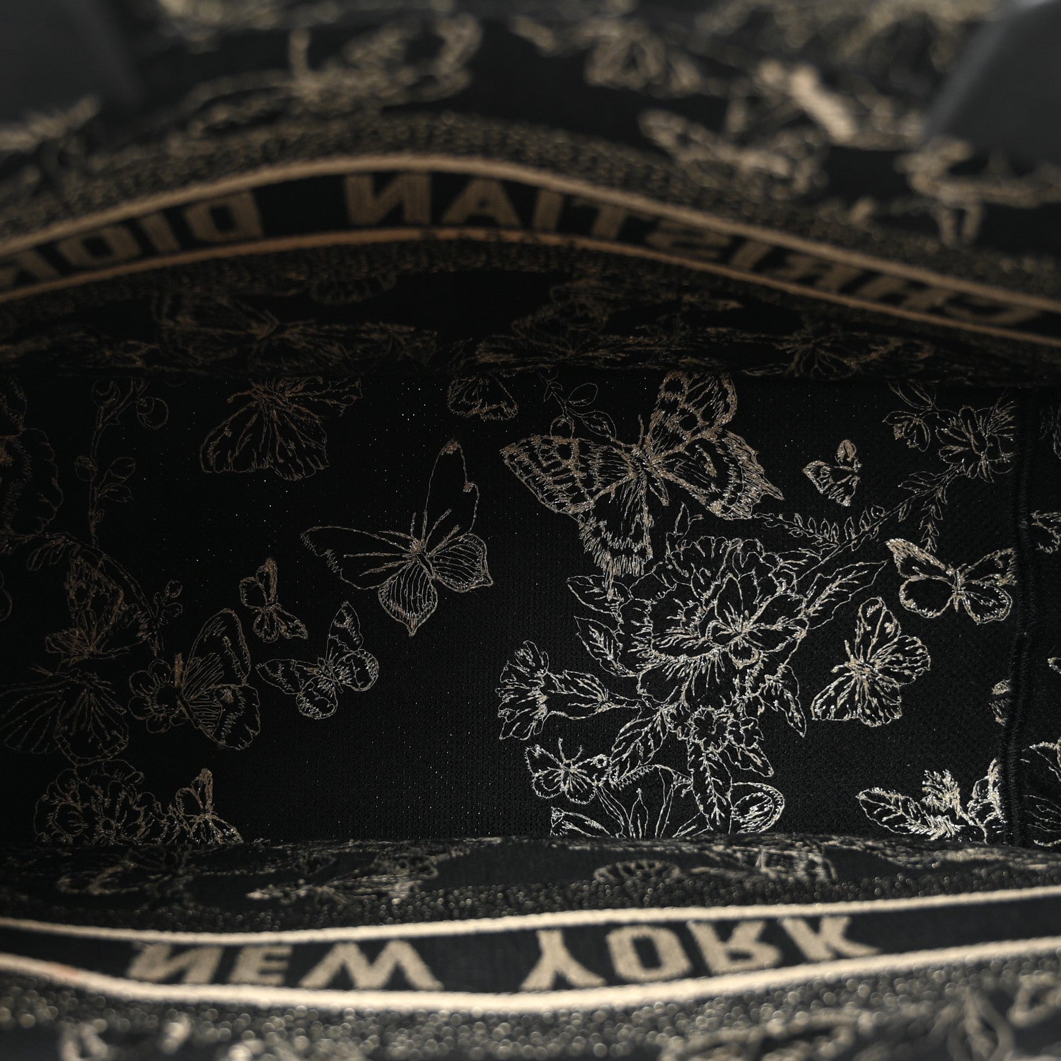 Canvas Embroidered Medium New York Butterfly Book Tote Black — view 5