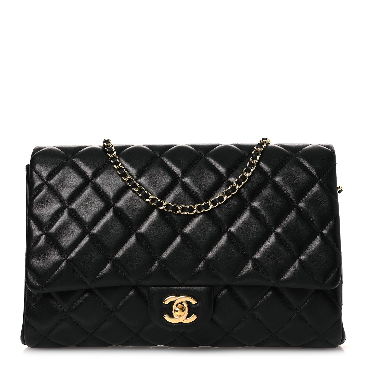 Lambskin Quilted Clutch with Chain Flap Black