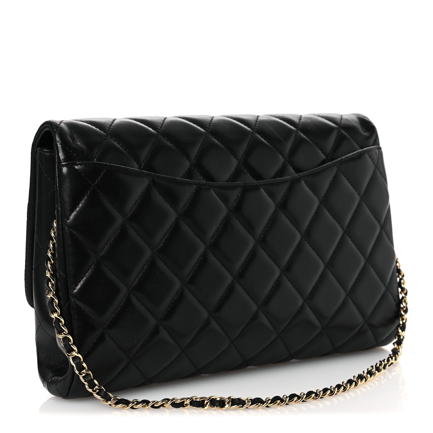 Lambskin Quilted Clutch with Chain Flap Black — view 3