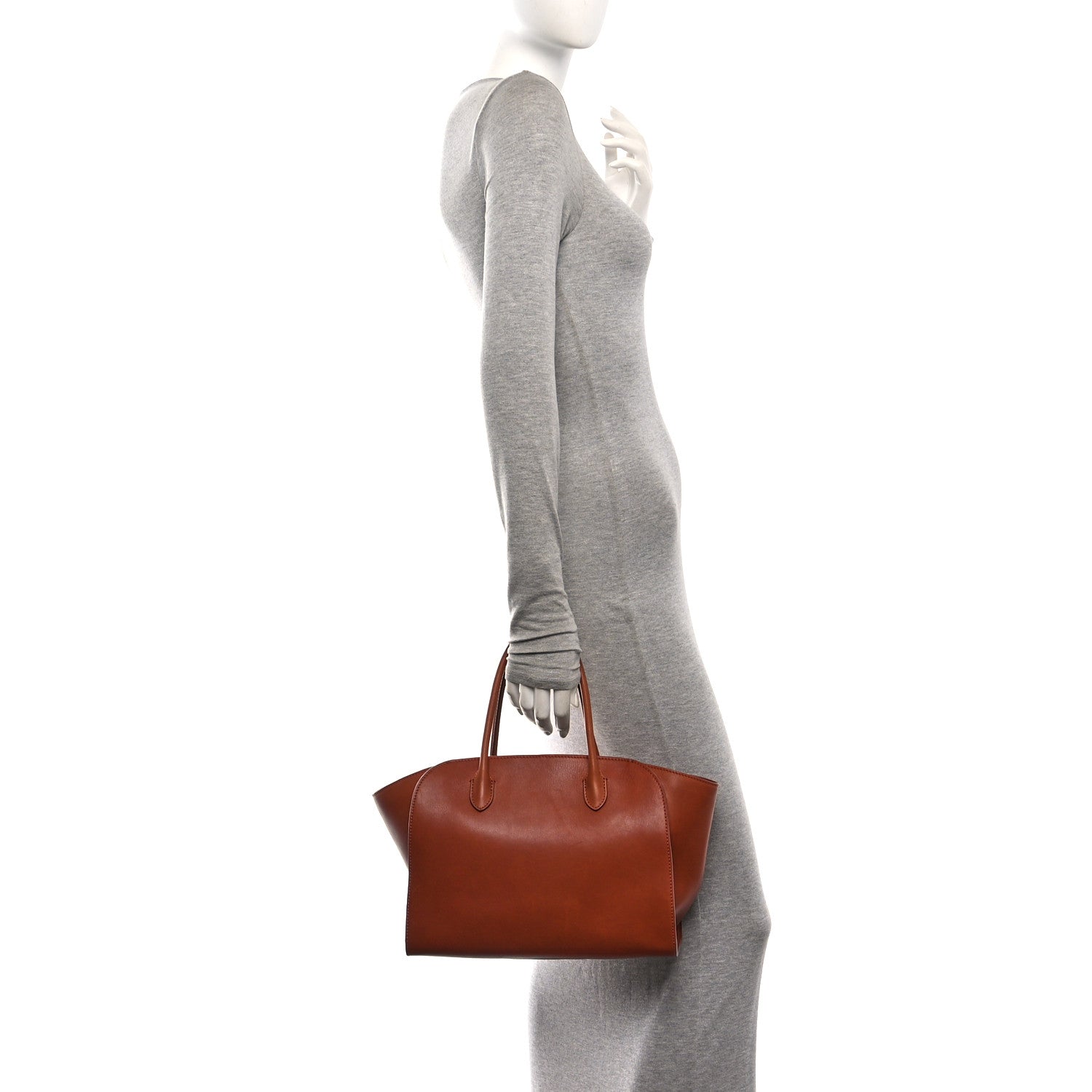 Polished Saddle Calfskin Marlo 12 Tote Bag Acero — view 2