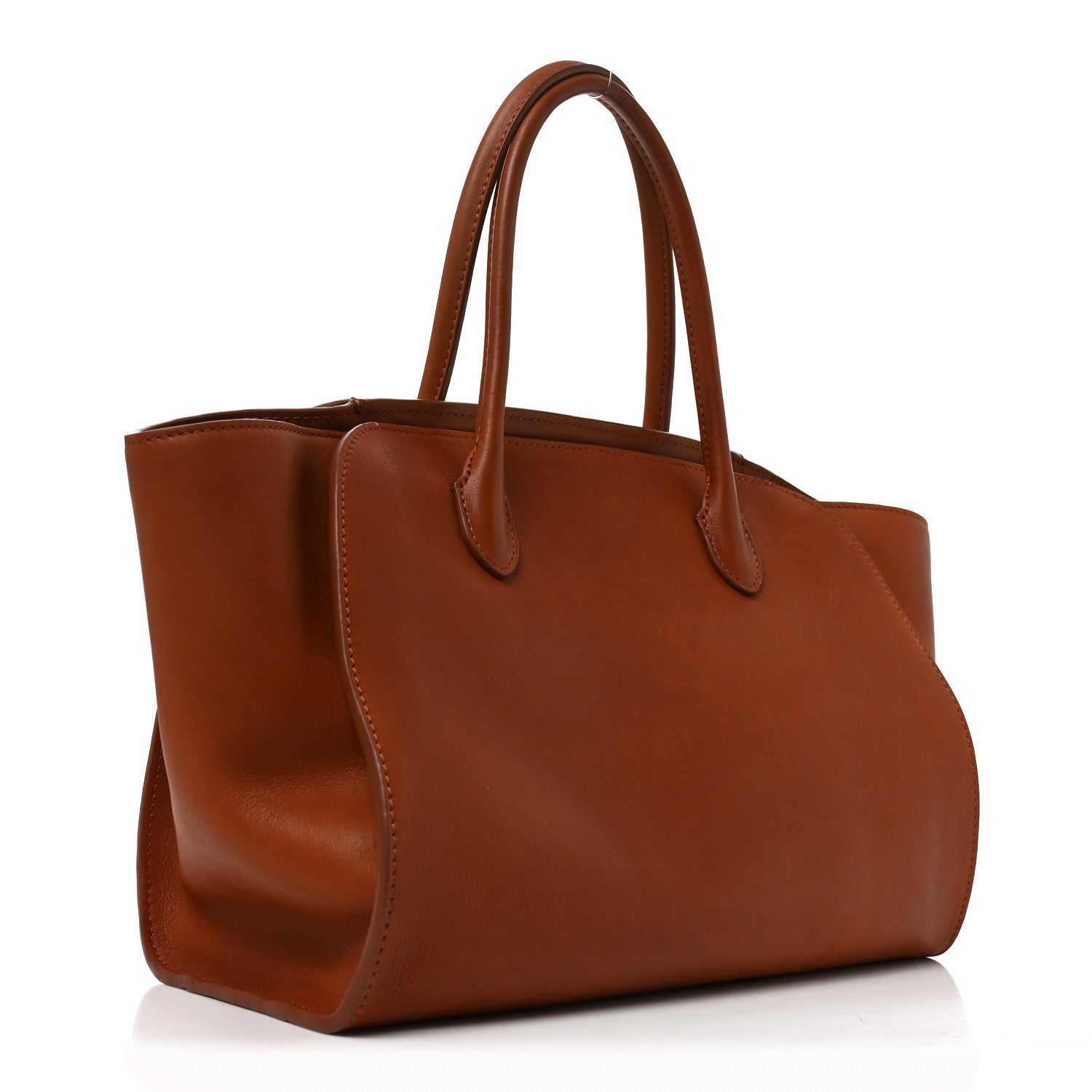 Polished Saddle Calfskin Marlo 12 Tote Bag Acero — view 3