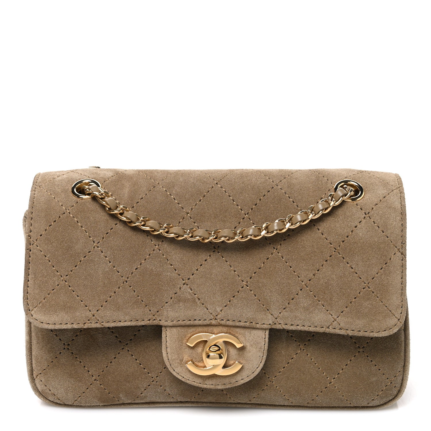 Suede Calfskin Mini Souplissimo Flap  Dark Beige