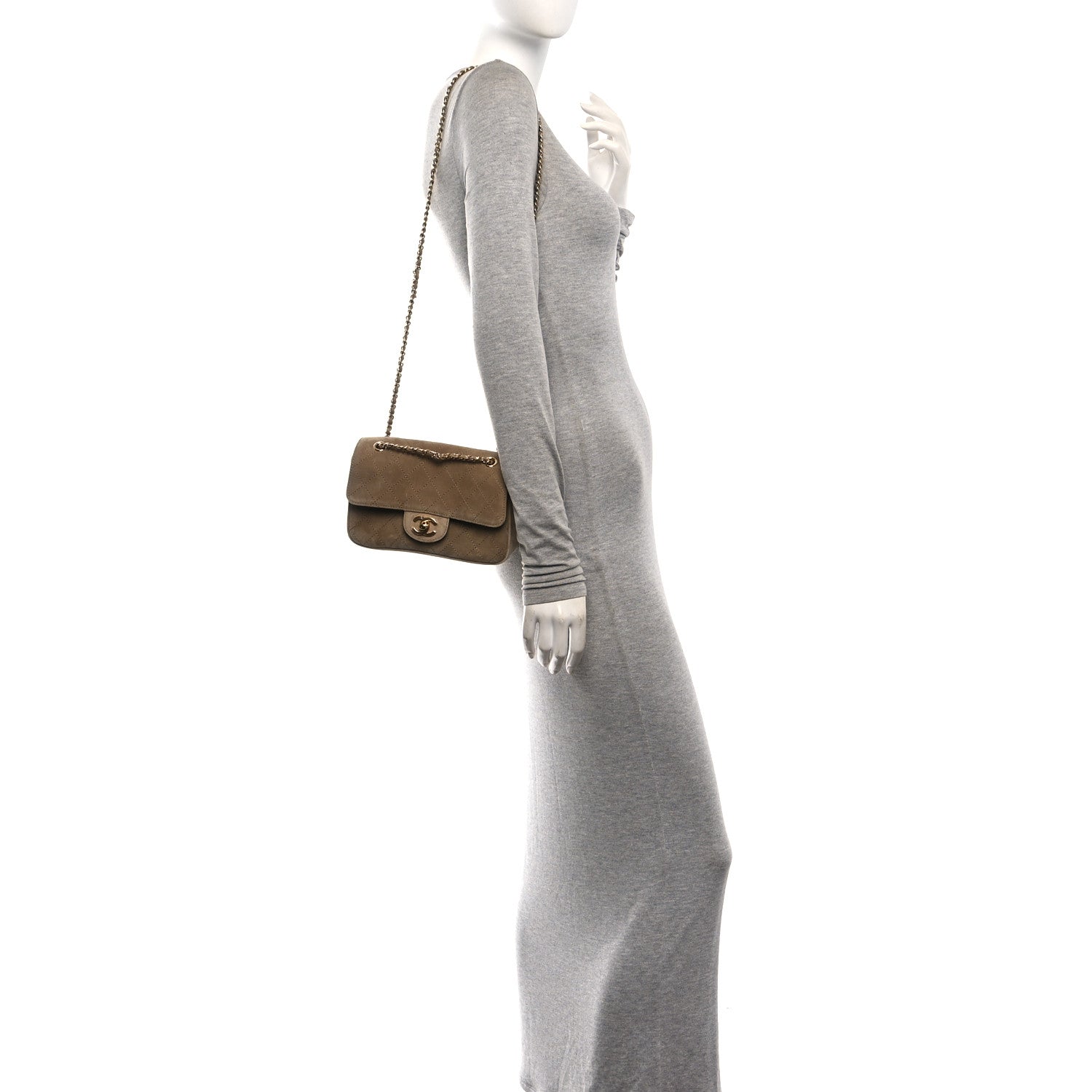 Suede Calfskin Mini Souplissimo Flap Dark Beige — view 2
