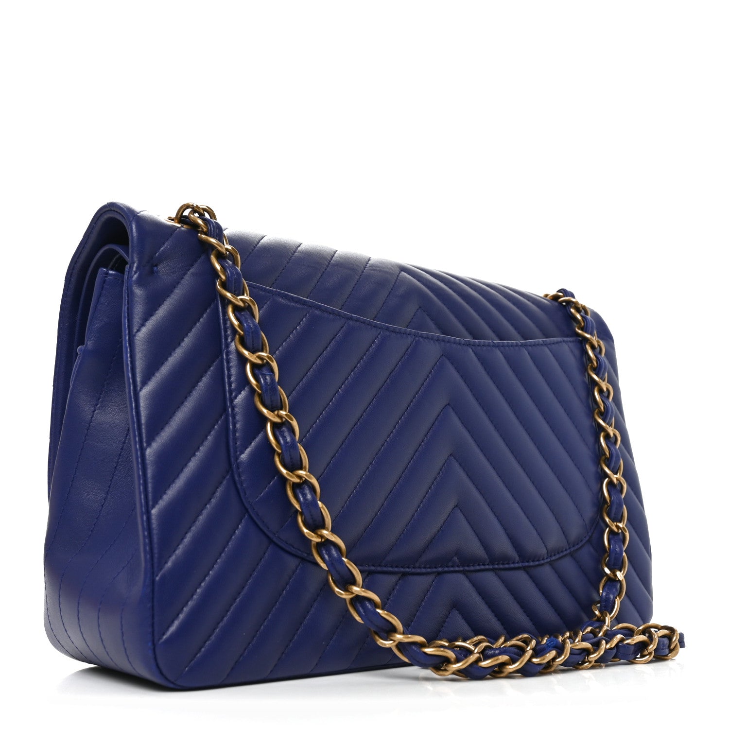Lambskin Chevron Quilted Jumbo Double Flap Navy Blue — view 3