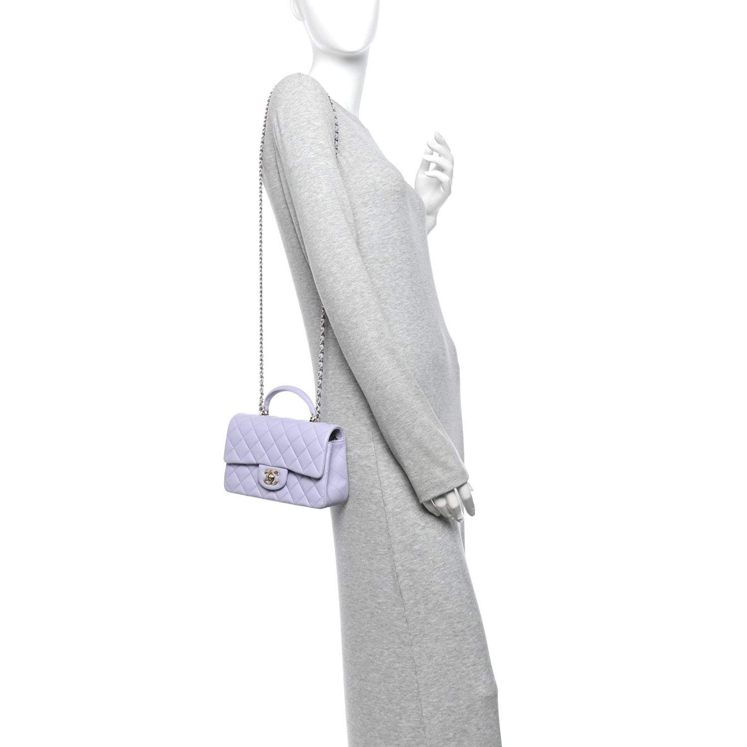 Lambskin Quilted Mini Top Handle Rectangular Flap Light Purple — view 2