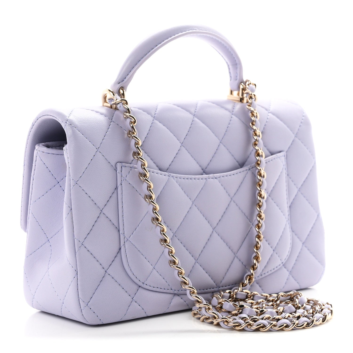 Lambskin Quilted Mini Top Handle Rectangular Flap Light Purple — view 3
