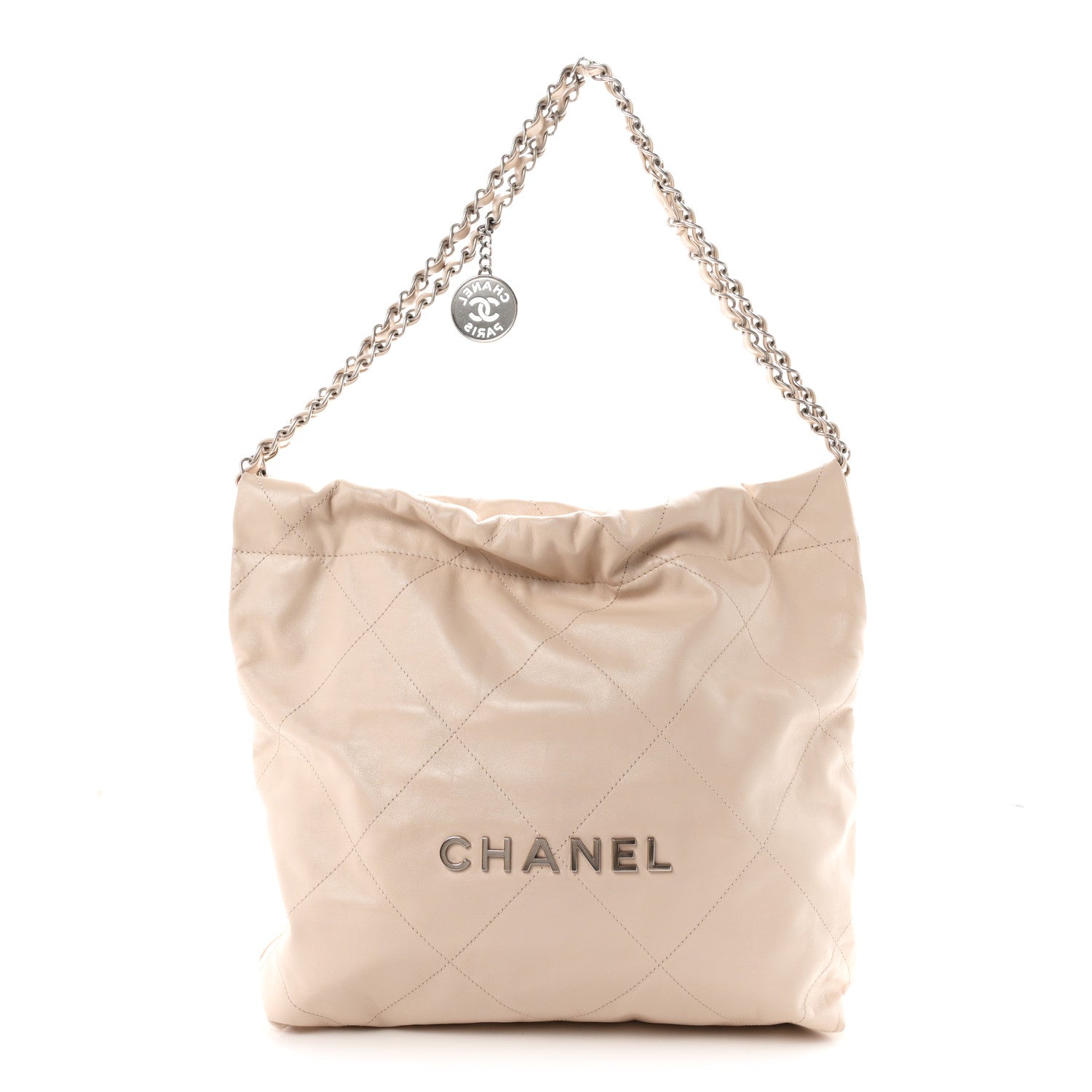 Shiny Calfskin Quilted Small Chanel 22 Ecru