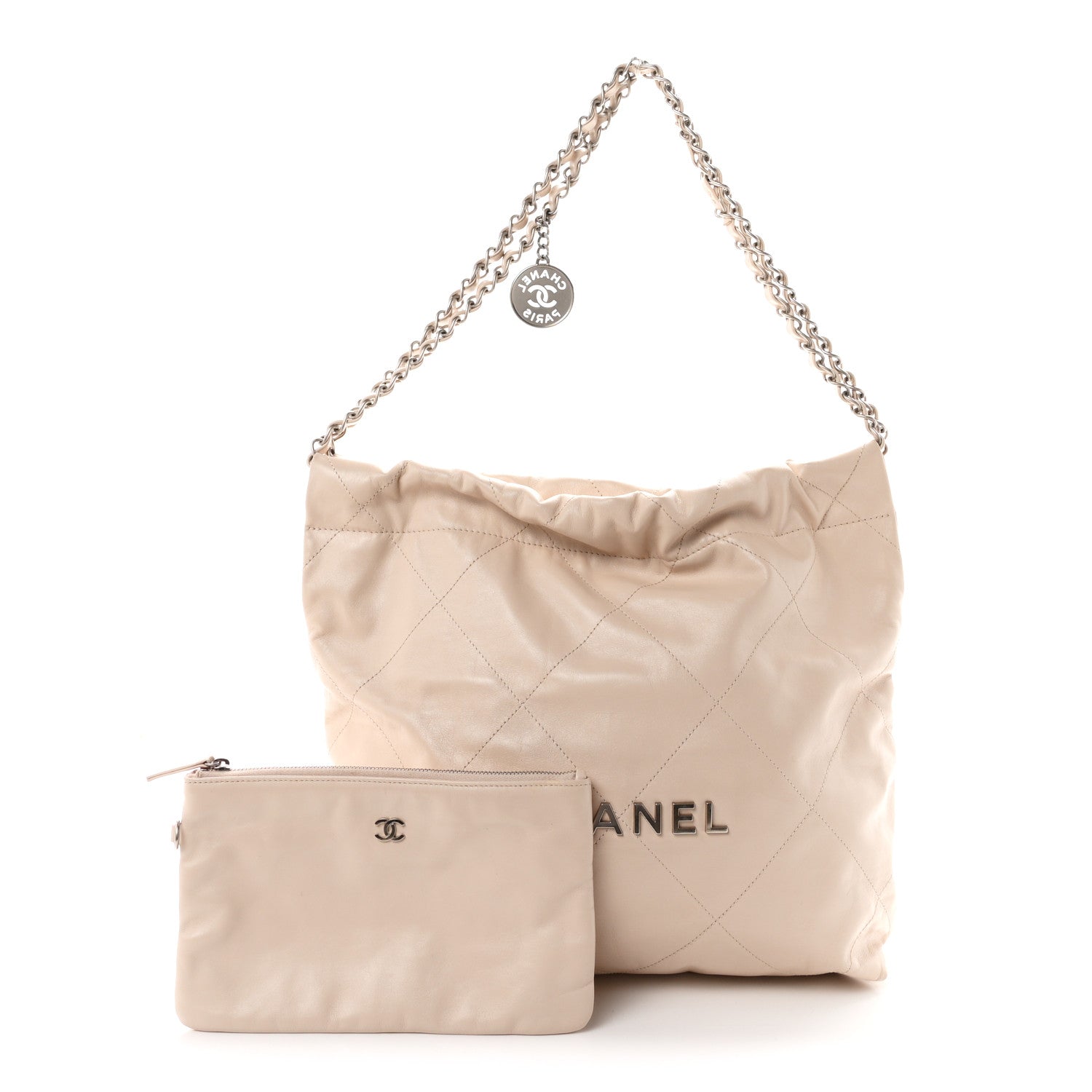 Shiny Calfskin Quilted Small Chanel 22 Ecru — view 3