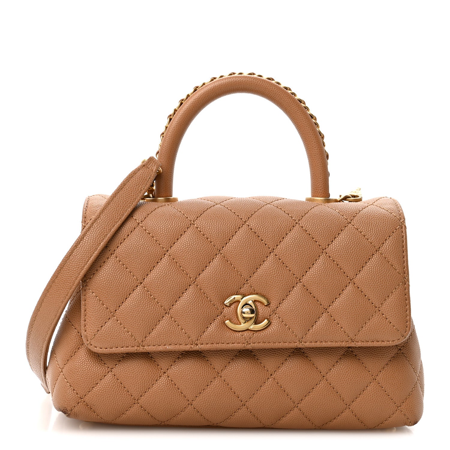 Caviar Quilted Mini Coco Chain Handle Flap Dark Beige