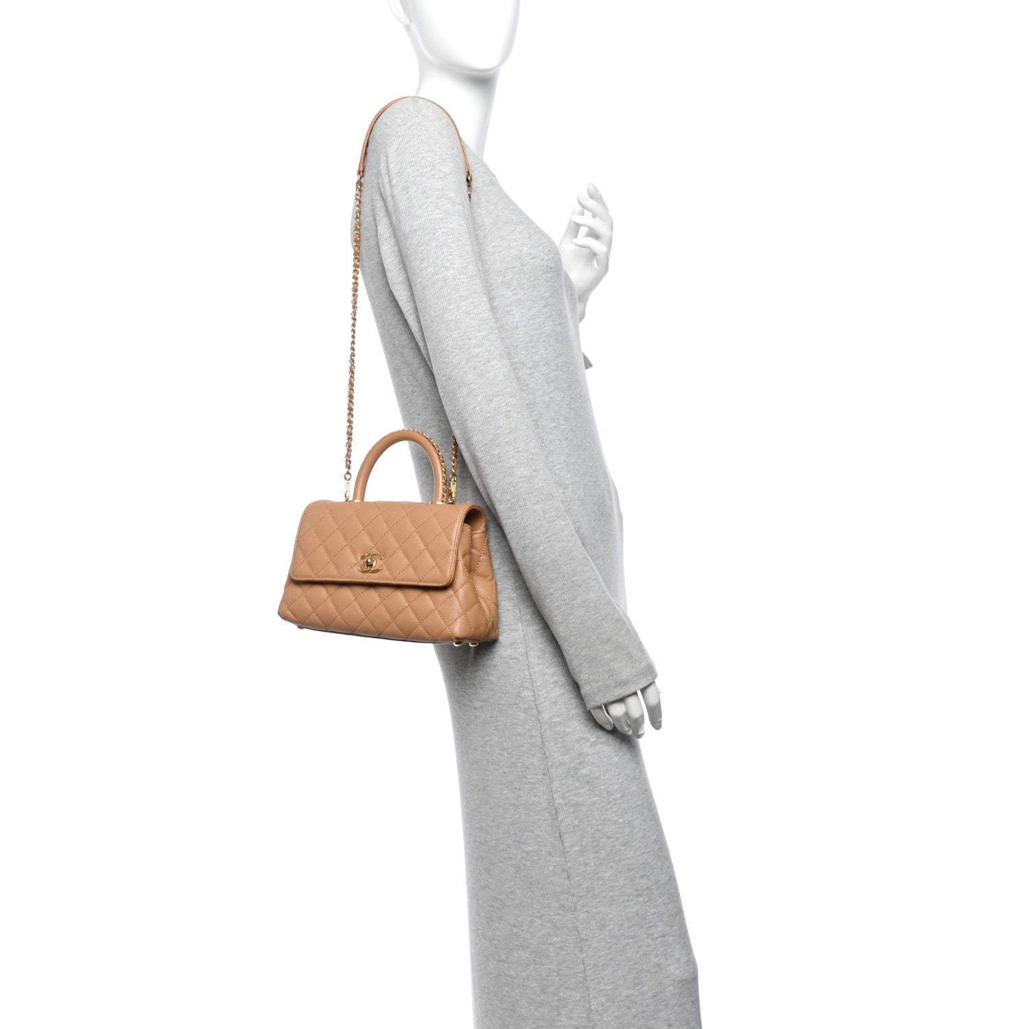 Caviar Quilted Mini Coco Chain Handle Flap Dark Beige — view 2