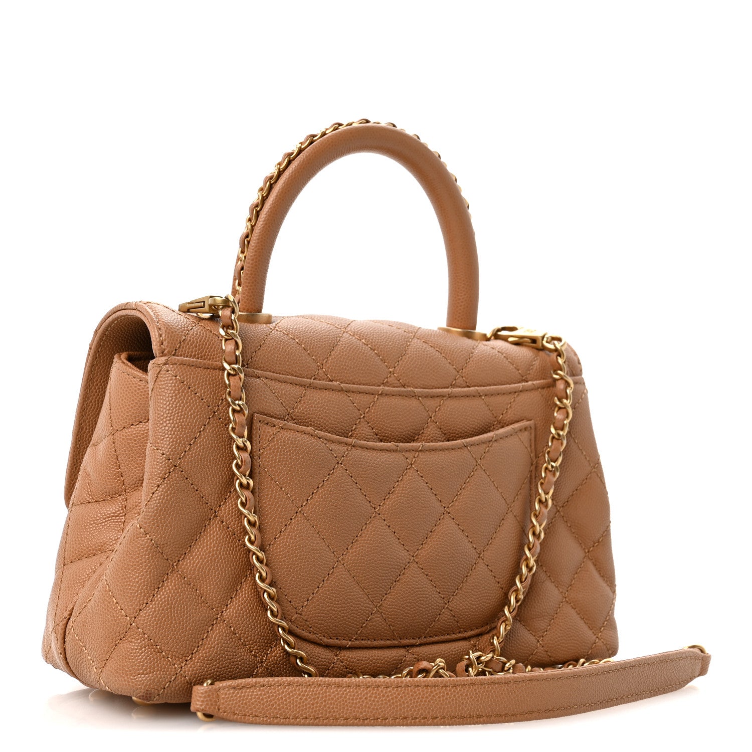 Caviar Quilted Mini Coco Chain Handle Flap Dark Beige — view 3