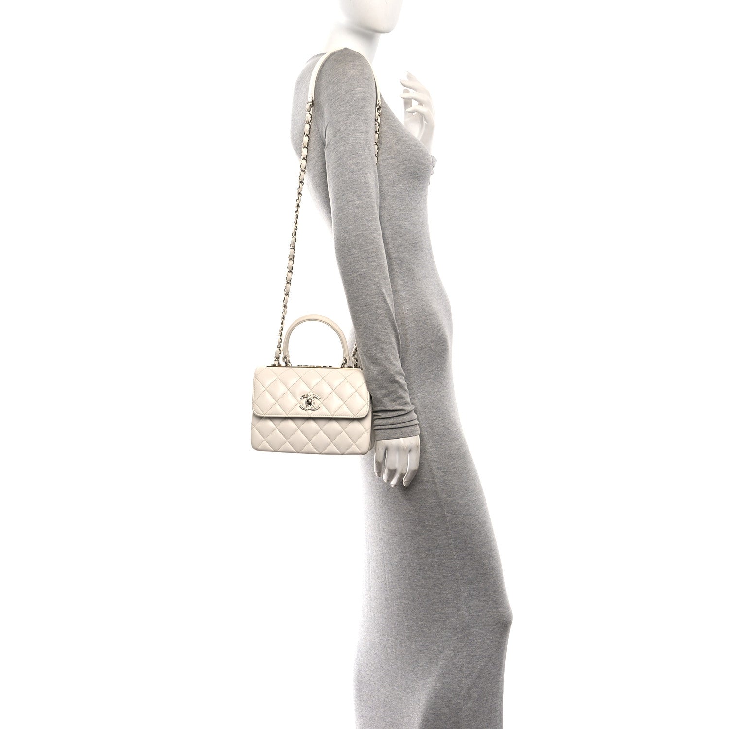 Lambskin Crystal Quilted Mini Trendy CC Dual Handle Flap Bag White — view 2