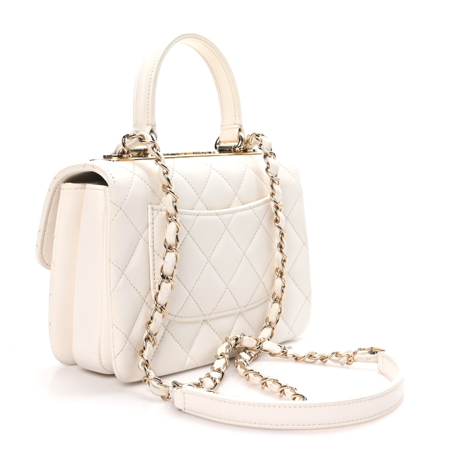Lambskin Crystal Quilted Mini Trendy CC Dual Handle Flap Bag White — view 3