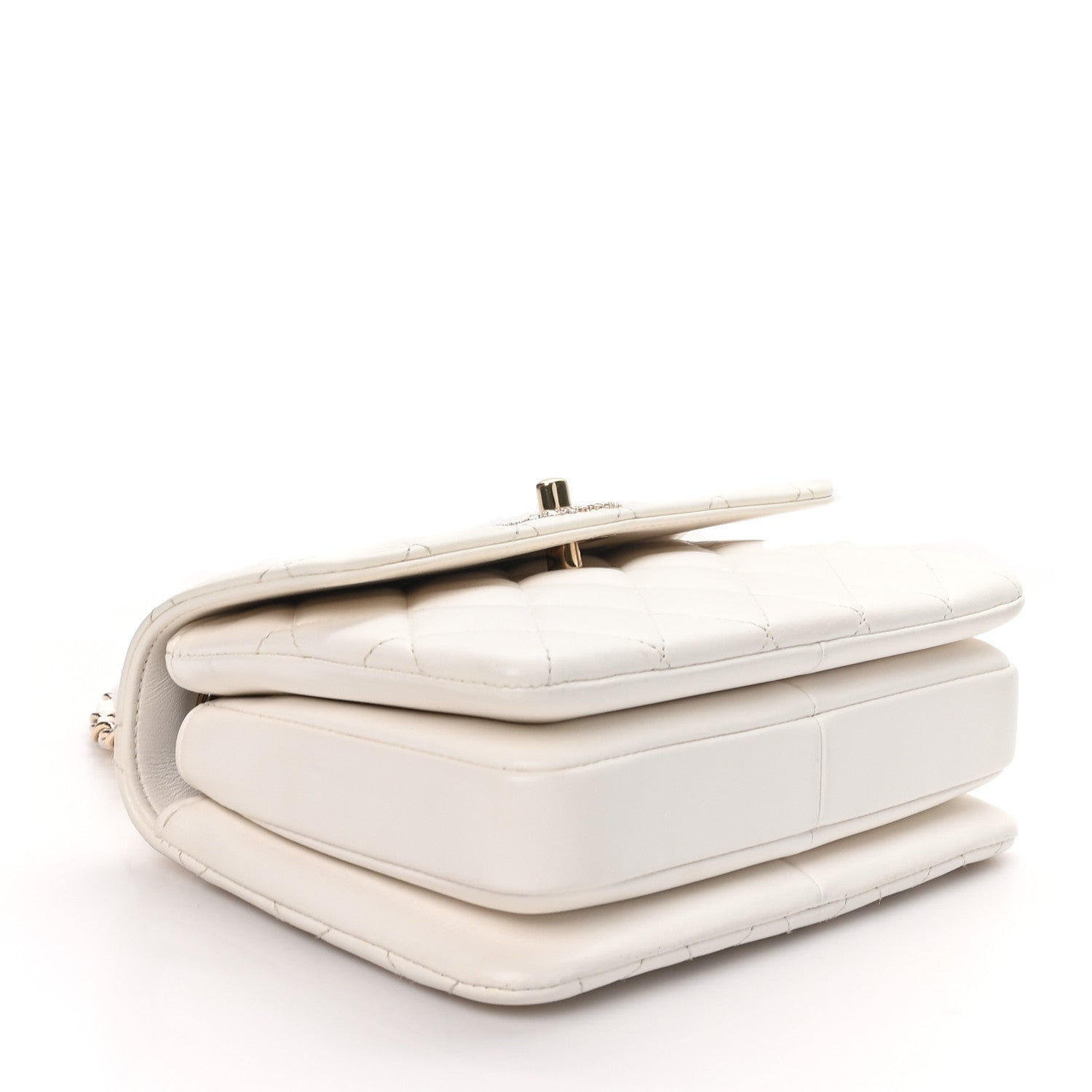 Lambskin Crystal Quilted Mini Trendy CC Dual Handle Flap Bag White — view 4