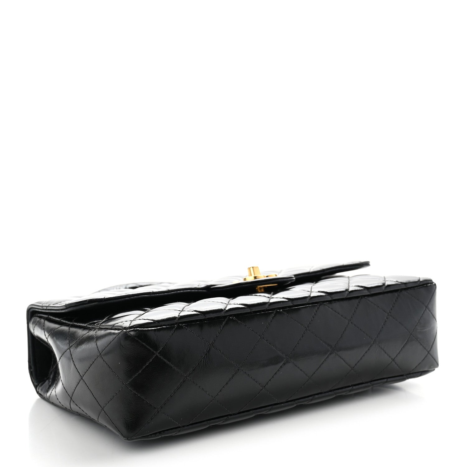 Patent Quilted Medium Rectangular Kelly Flap Bag Black — view 4