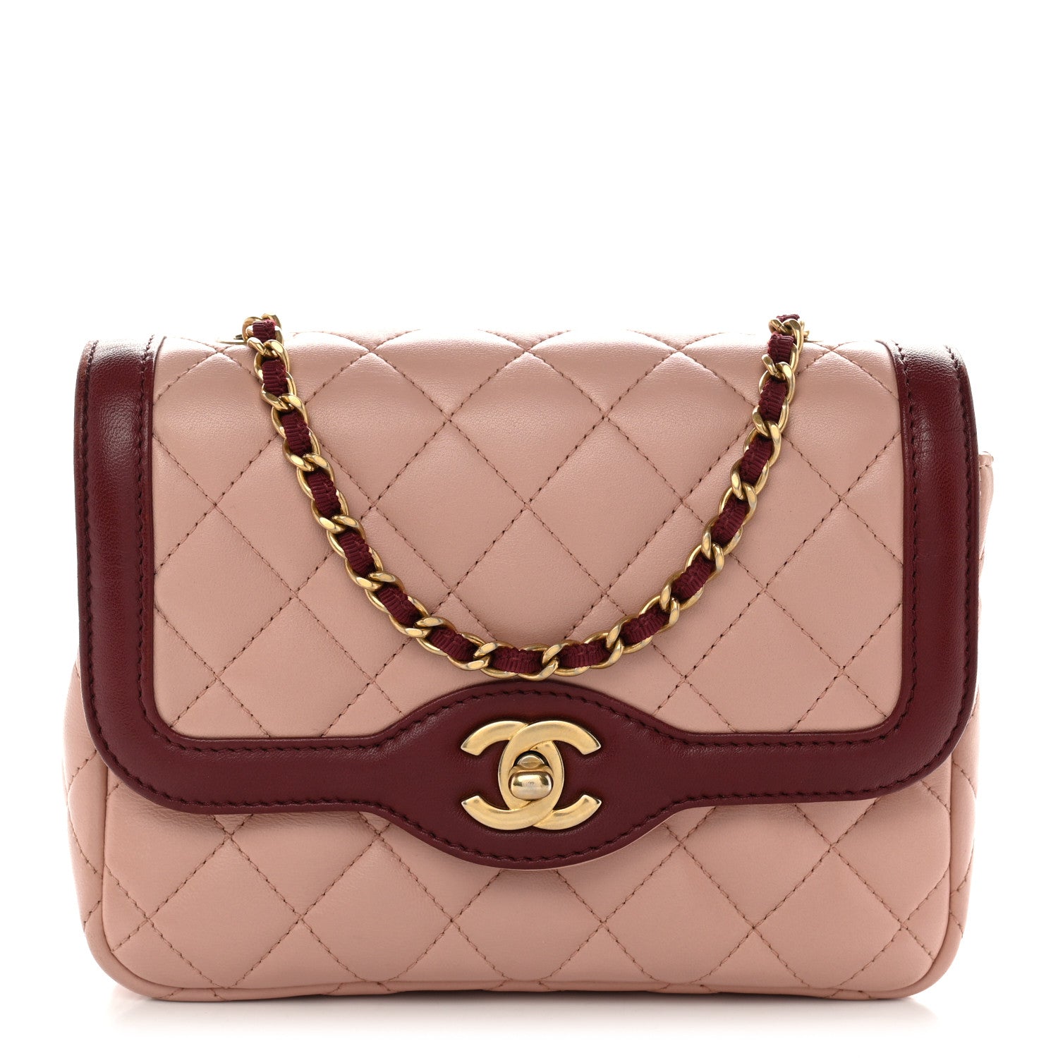 Lambskin Quilted Mini Two Tone Day Flap Pink Burgundy