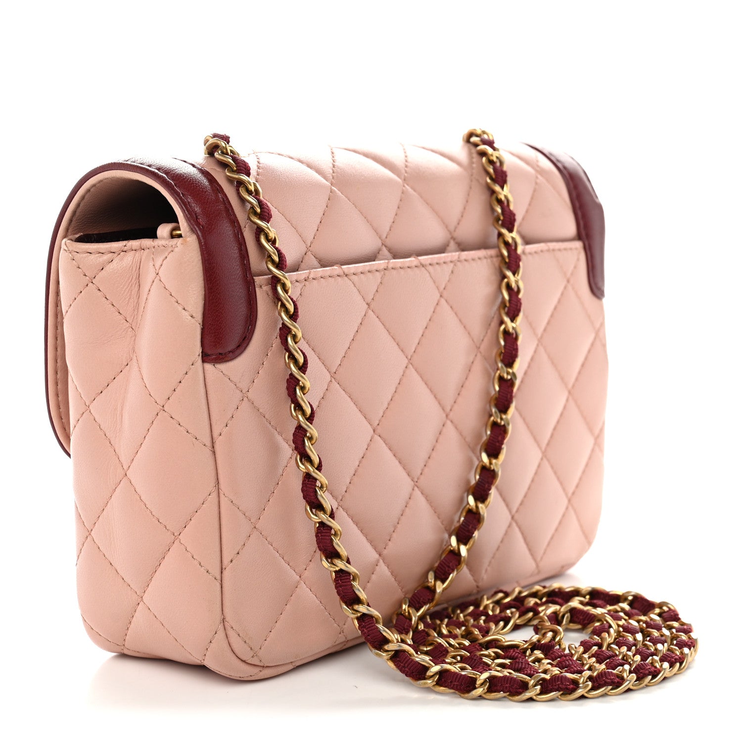Lambskin Quilted Mini Two Tone Day Flap Pink Burgundy — view 3