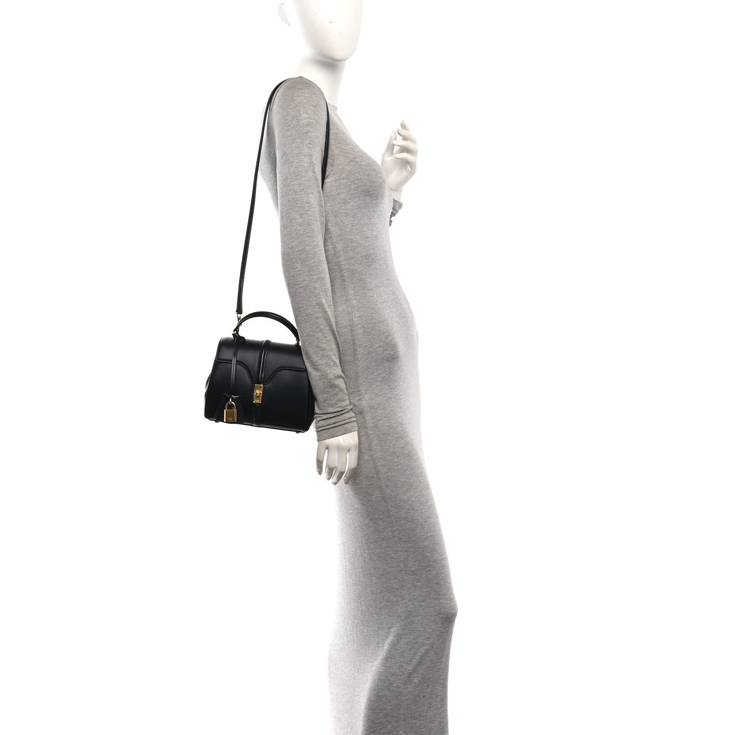 Satinated Calfskin Mini 16 Top Handle Bag Black — view 2