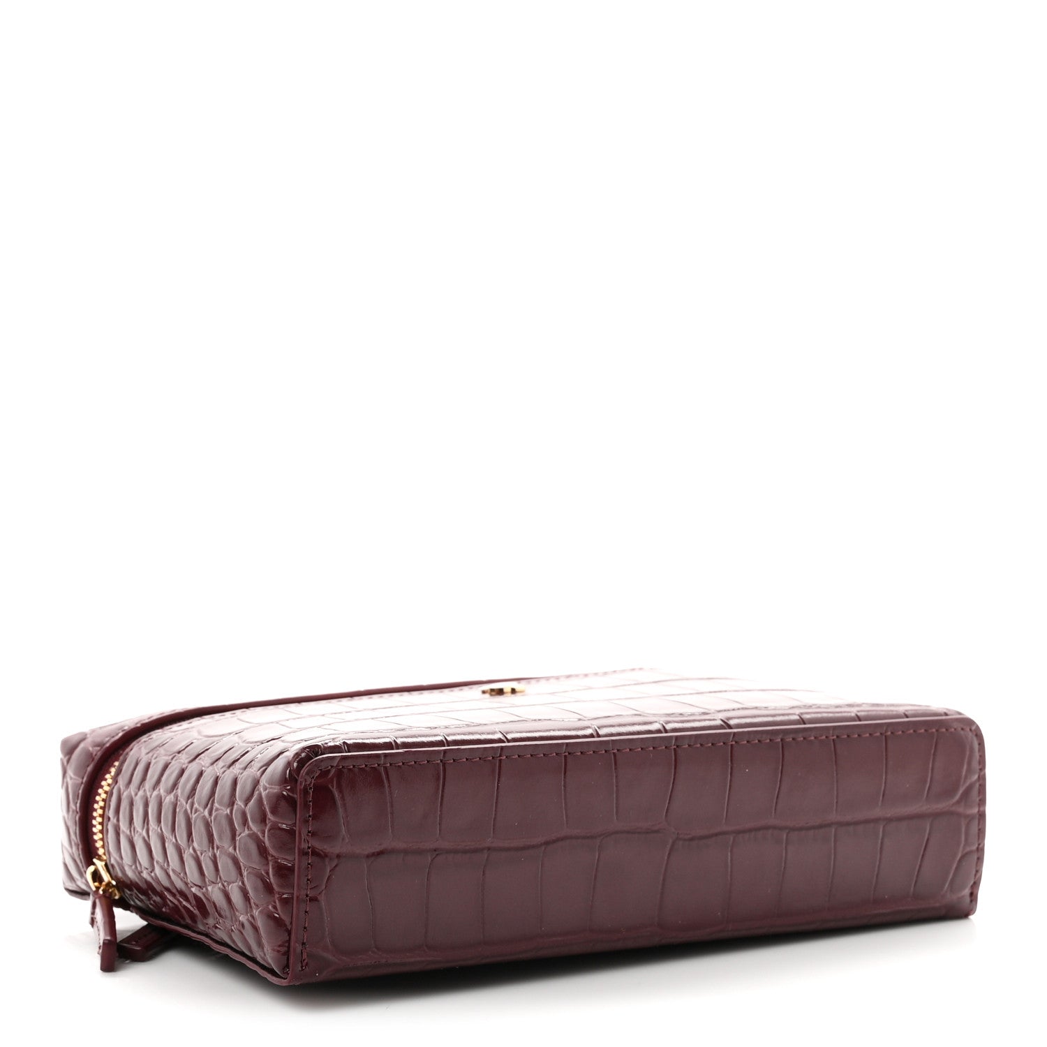 Calfskin Crocodile Embossed Top Handle Vanity Case With Chain Dark Burgundy — view 4